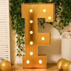 Giant LED Marquee Light Up Letter "F", Gold 4ft Pre - Cut Foam Board with 10 Warm White Battery Operated LEDs, Glue Gun and Sticks - Bell Racket Store