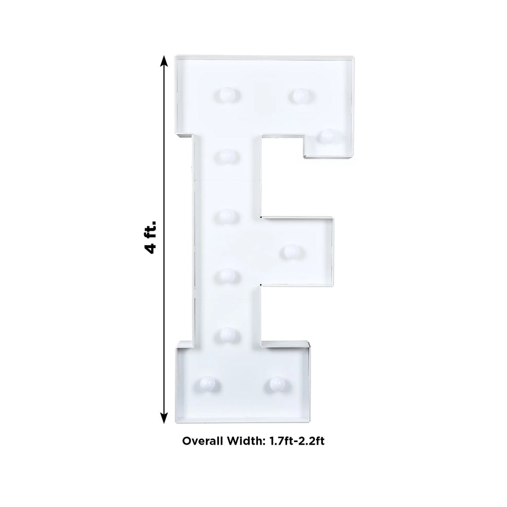 Giant LED Marquee Light Up Letter "F", White 4ft Pre - Cut Foam Board with 10 Warm White Battery Operated LEDs, Glue Gun and Sticks - Bell Racket Store