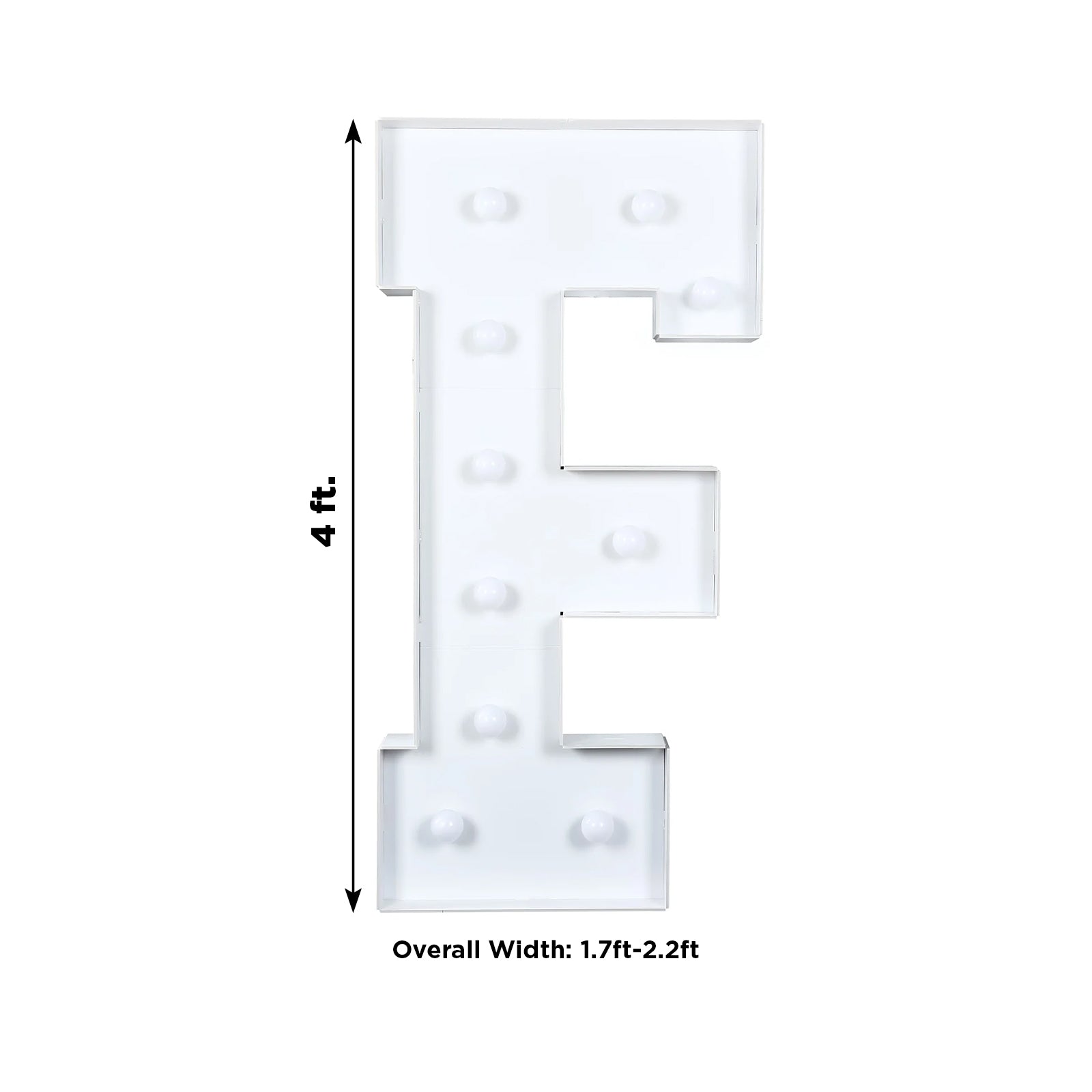 Giant LED Marquee Light Up Letter "F", White 4ft Pre - Cut Foam Board with 10 Warm White Battery Operated LEDs, Glue Gun and Sticks - Bell Racket Store