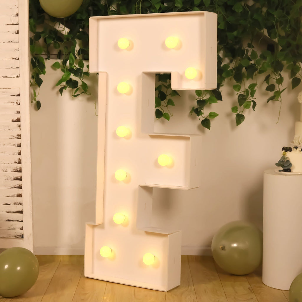 Giant LED Marquee Light Up Letter "F", White 4ft Pre - Cut Foam Board with 10 Warm White Battery Operated LEDs, Glue Gun and Sticks - Bell Racket Store