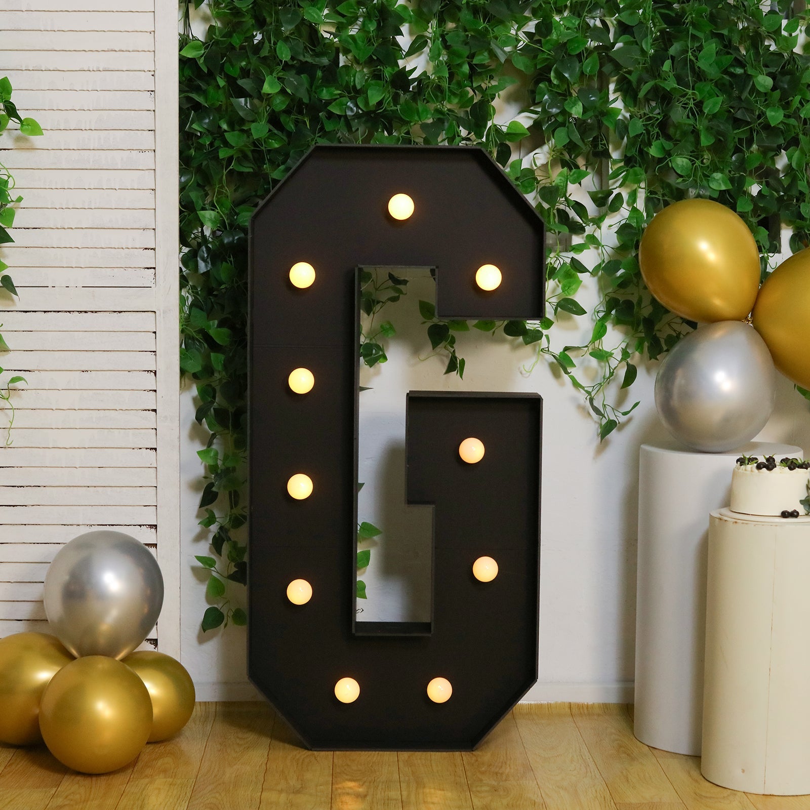 Giant LED Marquee Light Up Letter "G", Black 4ft Pre - Cut Foam Board with 10 Warm White Battery Operated LEDs, Glue Gun and Sticks - Bell Racket Store