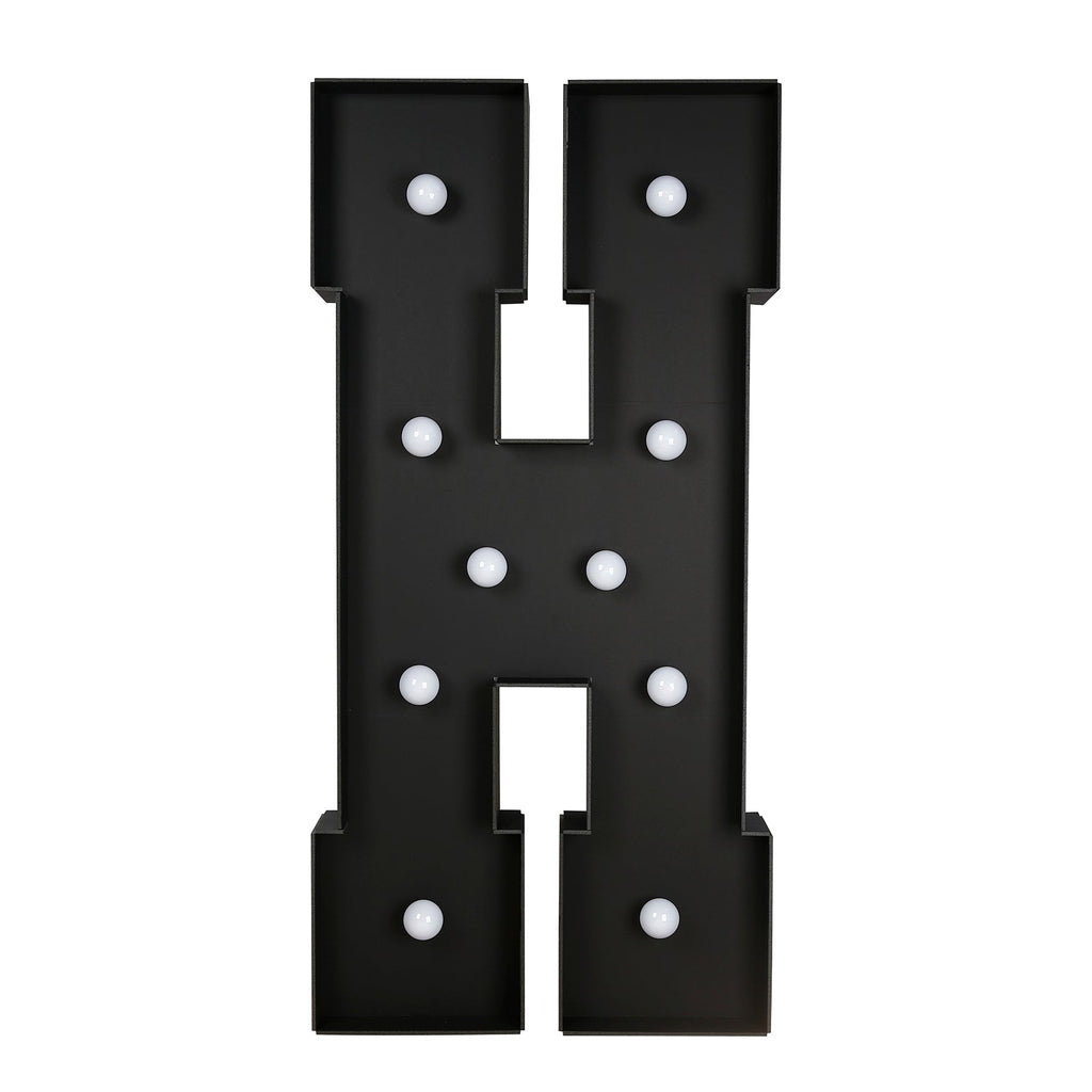 Giant LED Marquee Light Up Letter "H", Black 4ft Pre - Cut Foam Board with 10 Warm White Battery Operated LEDs, Glue Gun and Sticks - Bell Racket Store