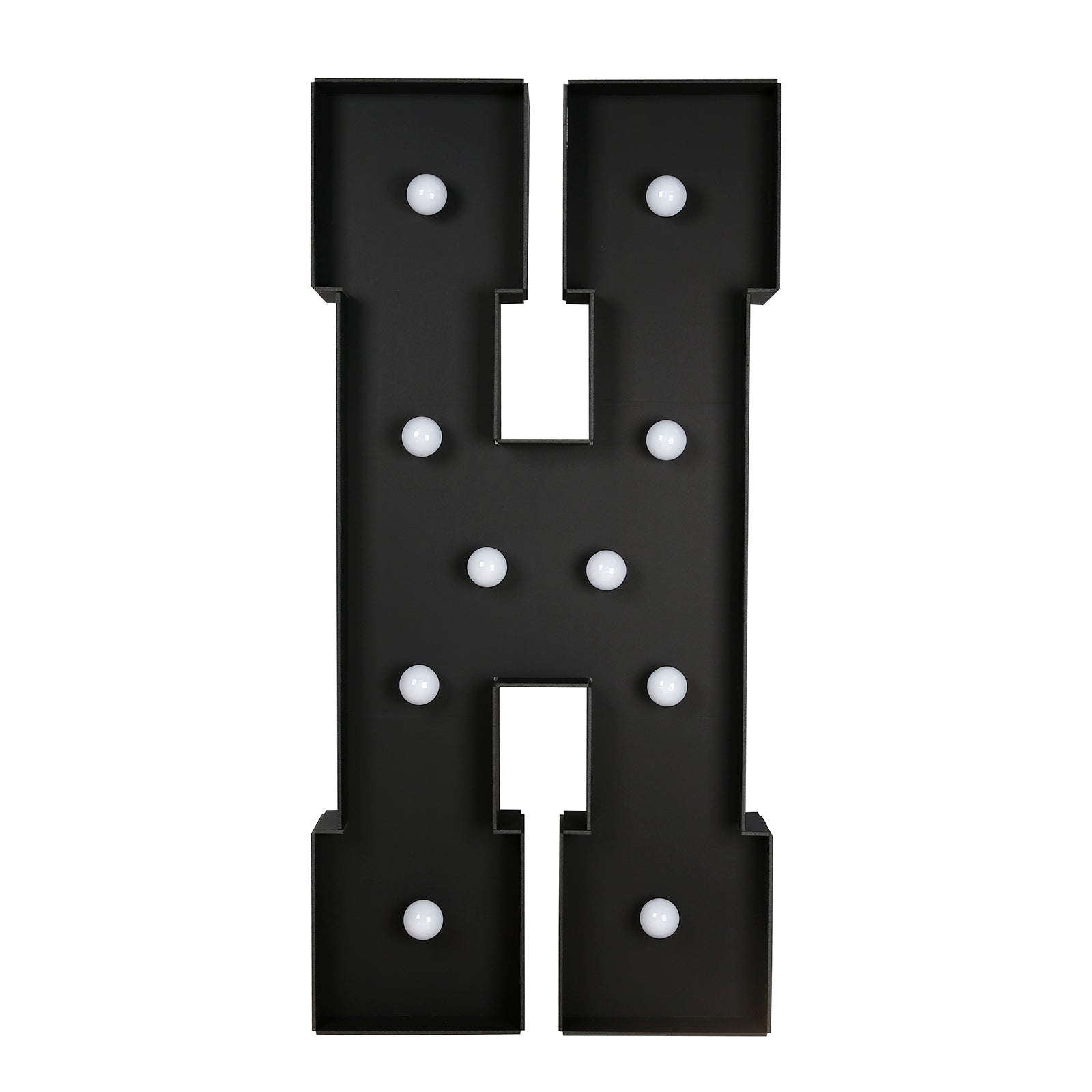 Giant LED Marquee Light Up Letter "H", Black 4ft Pre - Cut Foam Board with 10 Warm White Battery Operated LEDs, Glue Gun and Sticks - Bell Racket Store