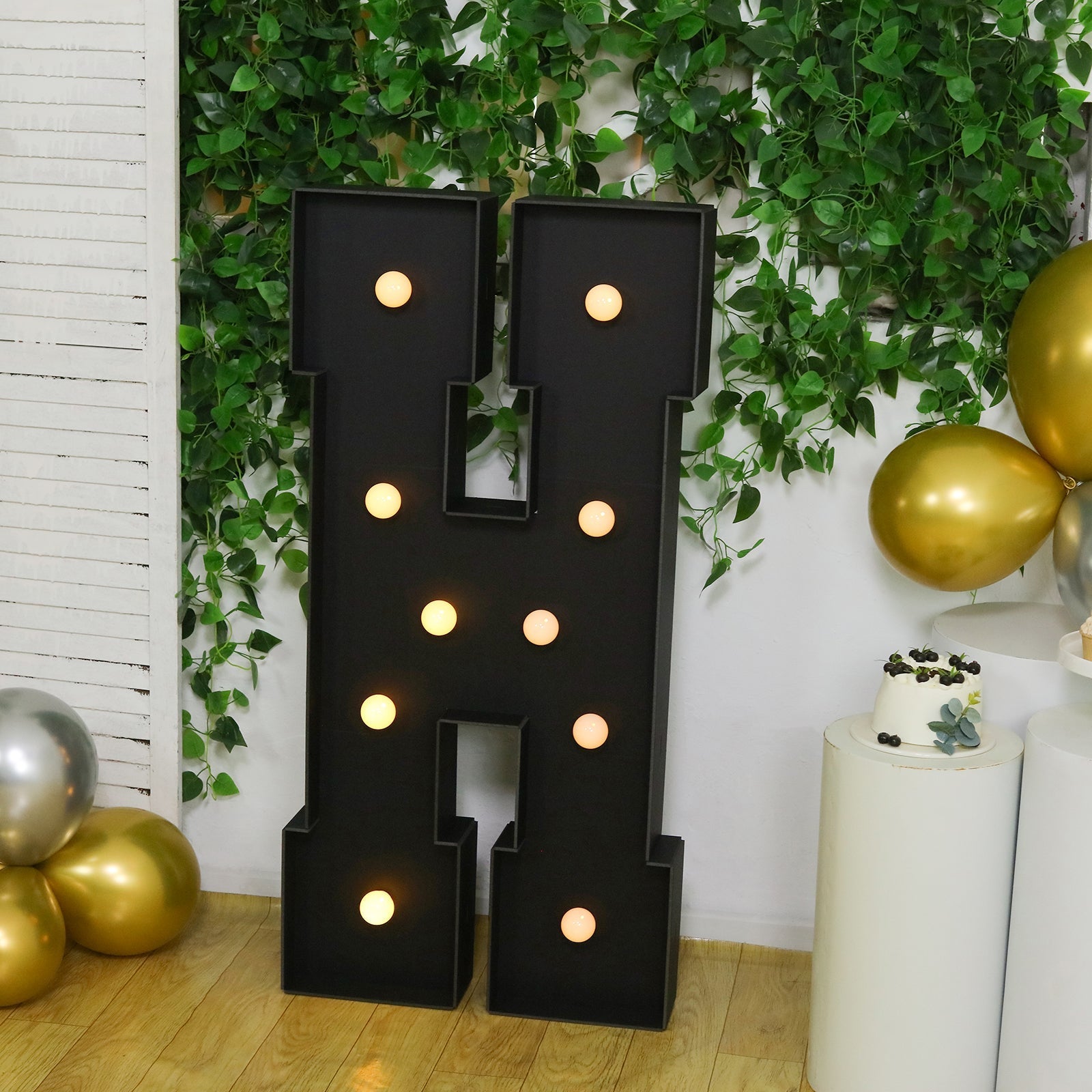 Giant LED Marquee Light Up Letter "H", Black 4ft Pre - Cut Foam Board with 10 Warm White Battery Operated LEDs, Glue Gun and Sticks - Bell Racket Store