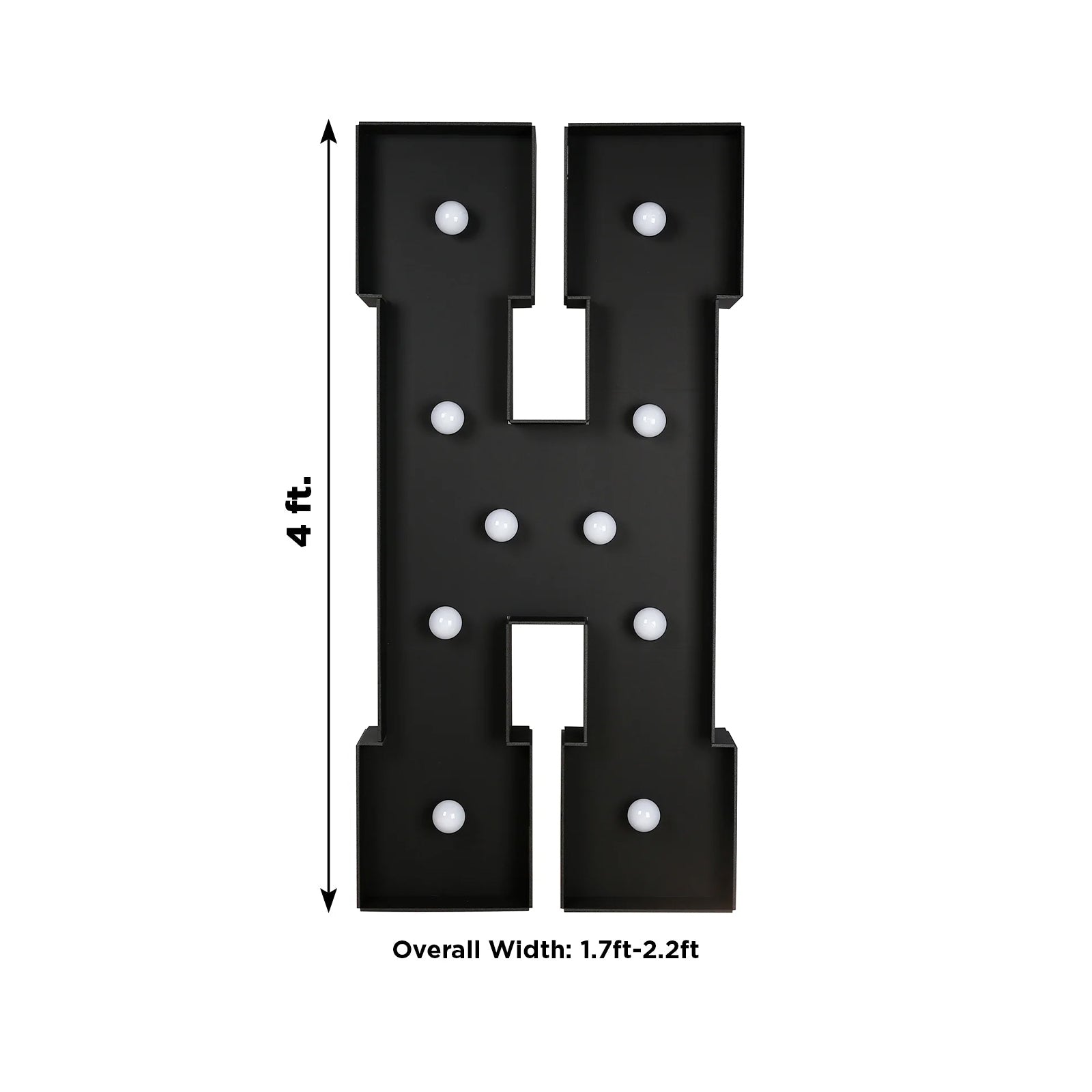 Giant LED Marquee Light Up Letter "H", Black 4ft Pre - Cut Foam Board with 10 Warm White Battery Operated LEDs, Glue Gun and Sticks - Bell Racket Store