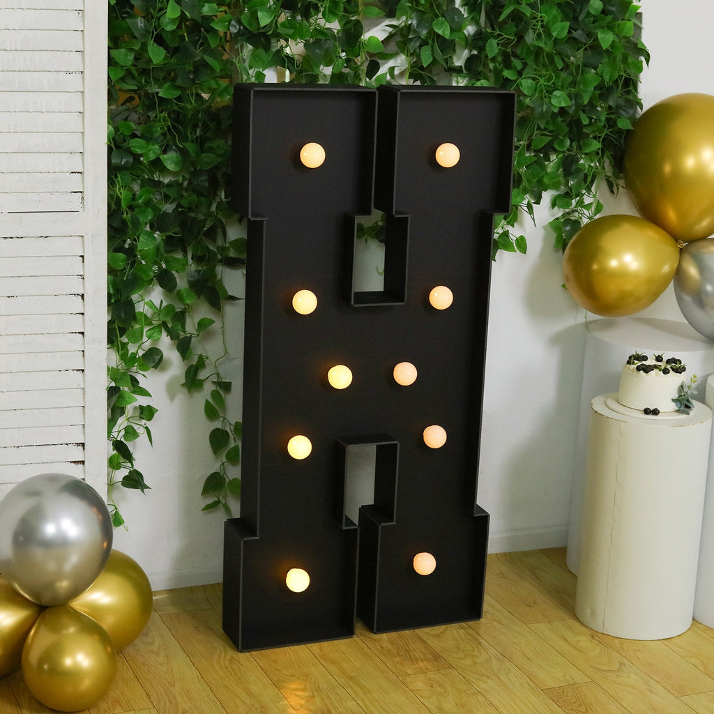 Giant LED Marquee Light Up Letter "H", Black 4ft Pre - Cut Foam Board with 10 Warm White Battery Operated LEDs, Glue Gun and Sticks - Bell Racket Store