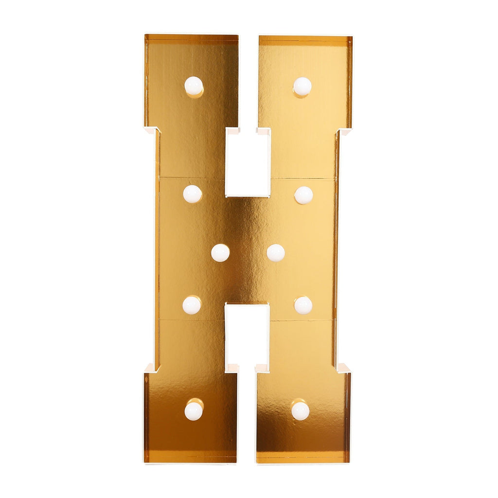 Giant LED Marquee Light Up Letter "H", Gold 4ft Pre - Cut Foam Board with 10 Warm White Battery Operated LEDs, Glue Gun and Sticks - Bell Racket Store