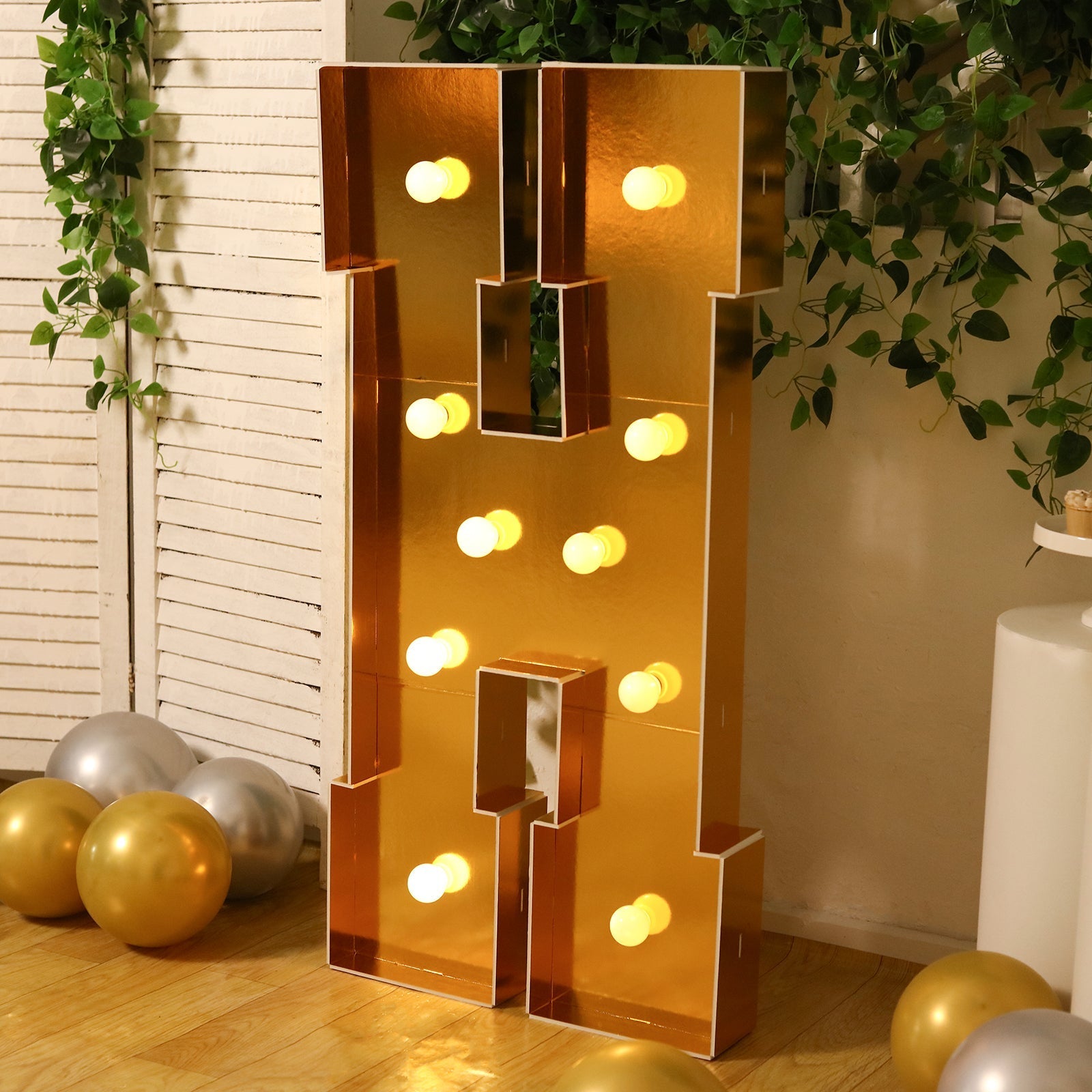 Giant LED Marquee Light Up Letter "H", Gold 4ft Pre - Cut Foam Board with 10 Warm White Battery Operated LEDs, Glue Gun and Sticks - Bell Racket Store