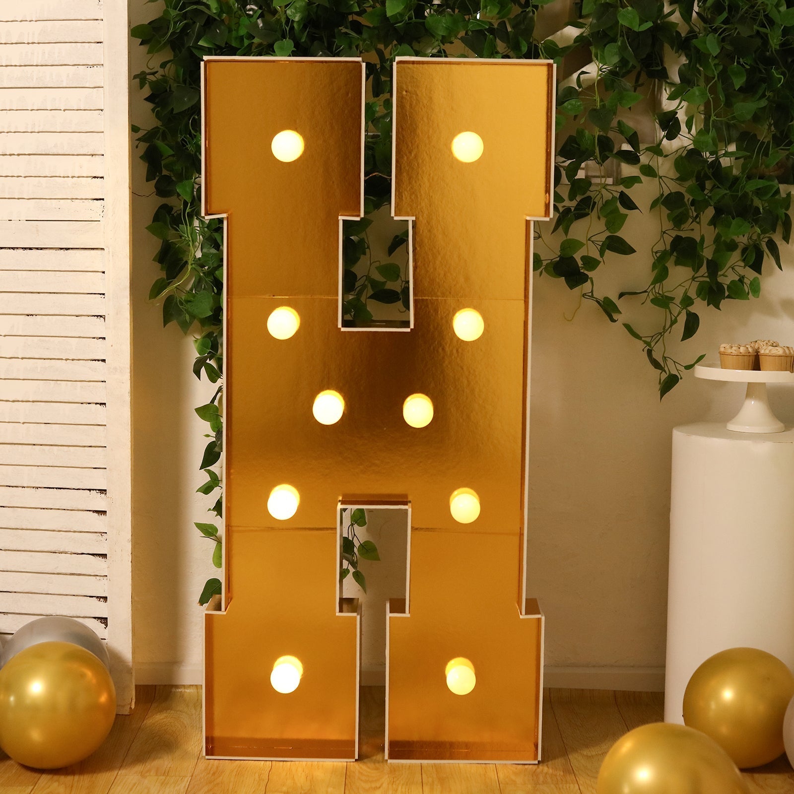 Giant LED Marquee Light Up Letter "H", Gold 4ft Pre - Cut Foam Board with 10 Warm White Battery Operated LEDs, Glue Gun and Sticks - Bell Racket Store
