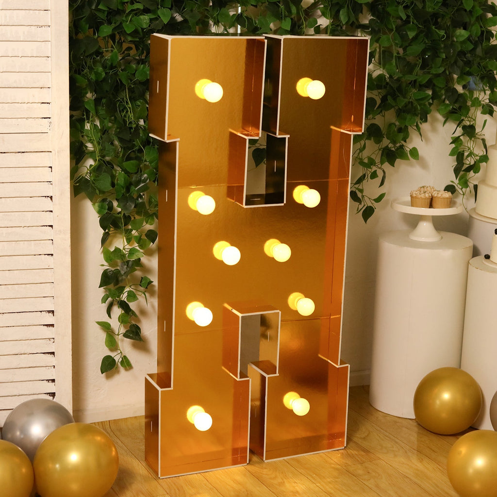 Giant LED Marquee Light Up Letter "H", Gold 4ft Pre - Cut Foam Board with 10 Warm White Battery Operated LEDs, Glue Gun and Sticks - Bell Racket Store