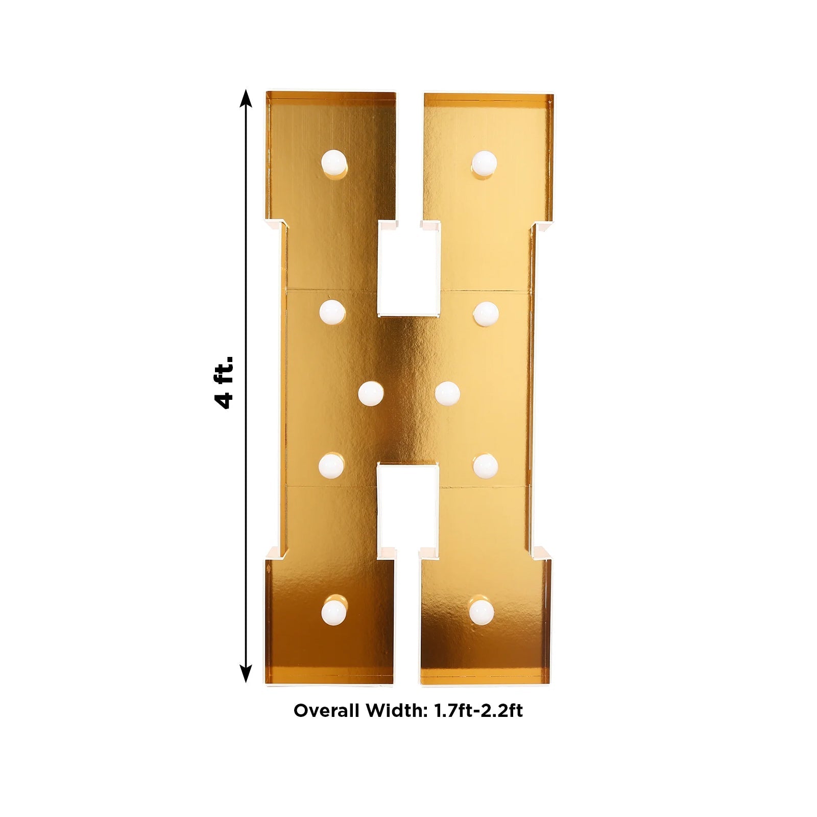 Giant LED Marquee Light Up Letter "H", Gold 4ft Pre - Cut Foam Board with 10 Warm White Battery Operated LEDs, Glue Gun and Sticks - Bell Racket Store