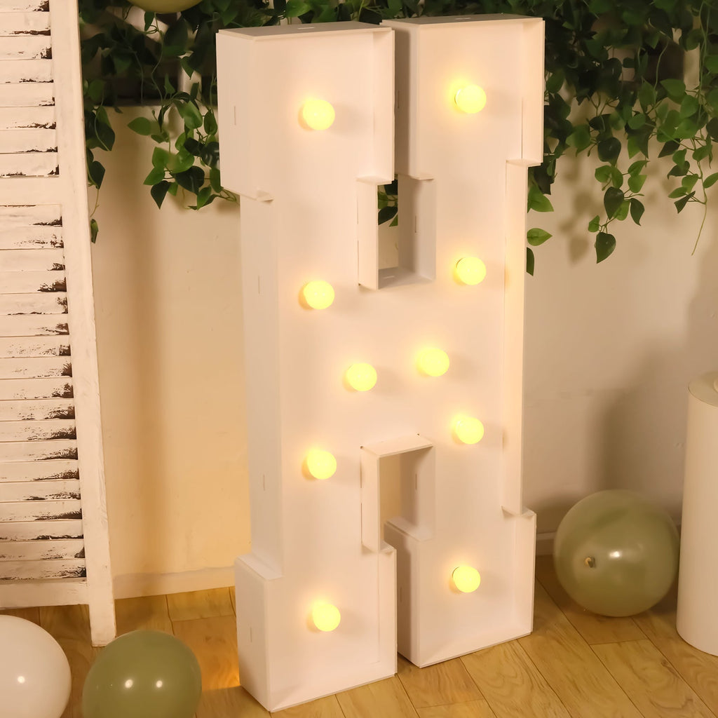 Giant LED Marquee Light Up Letter "H", White 4ft Pre - Cut Foam Board with 10 Warm White Battery Operated LEDs, Glue Gun and Sticks - Bell Racket Store