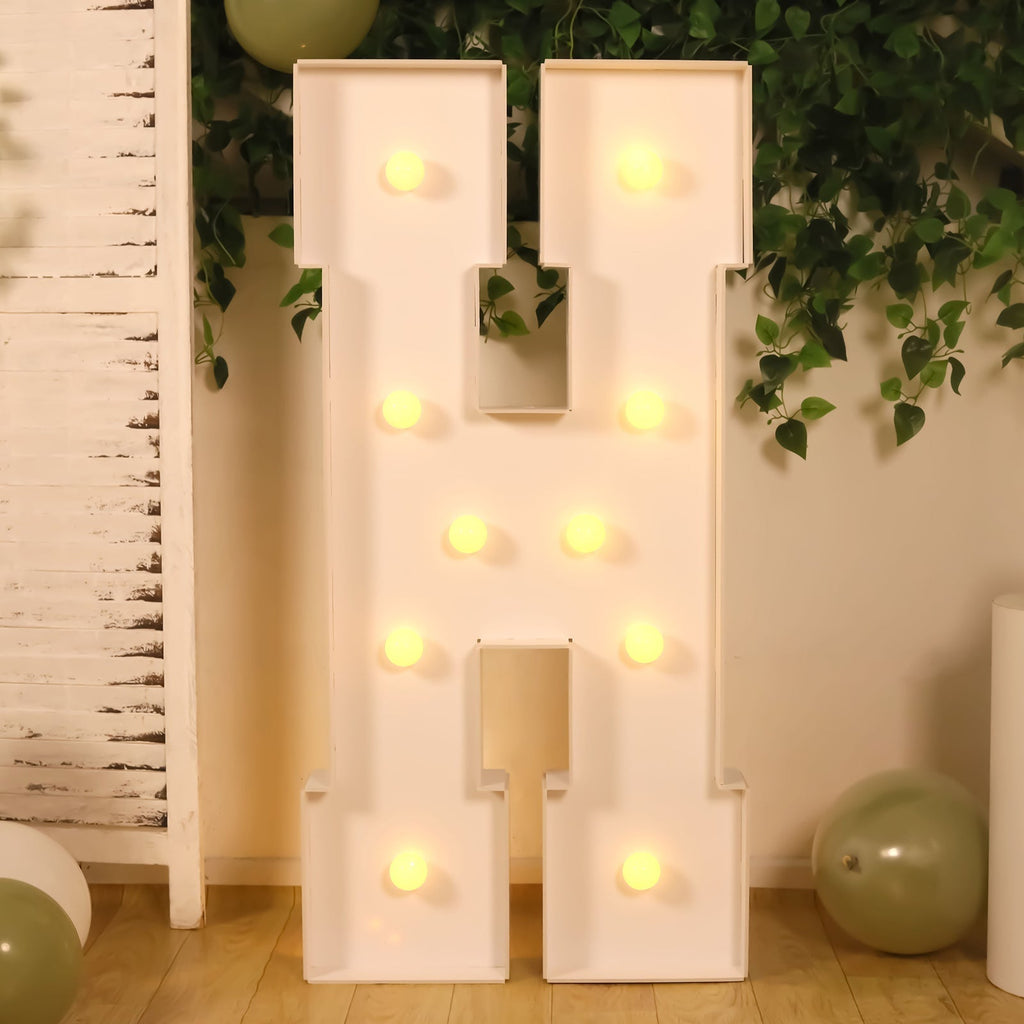 Giant LED Marquee Light Up Letter "H", White 4ft Pre - Cut Foam Board with 10 Warm White Battery Operated LEDs, Glue Gun and Sticks - Bell Racket Store