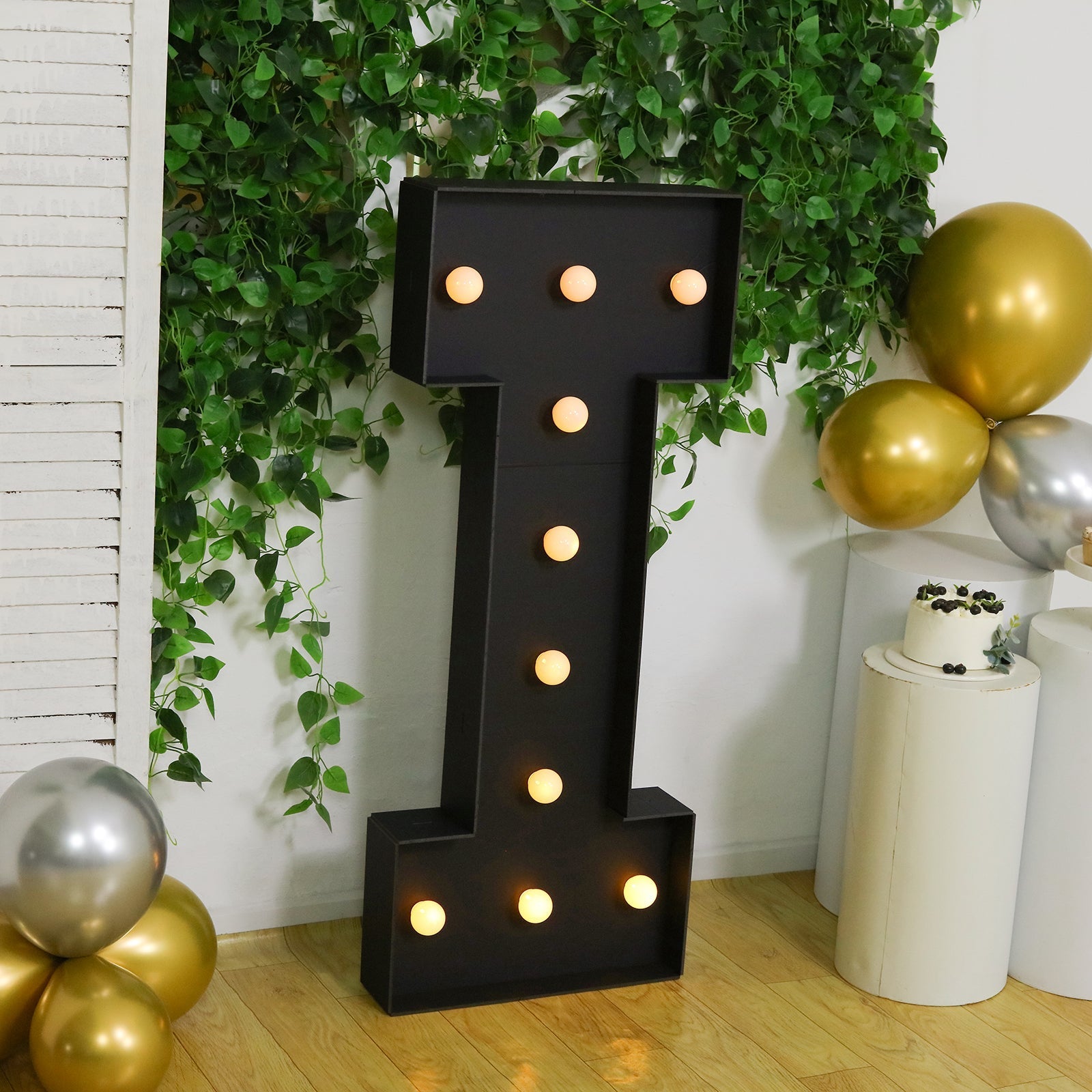 Giant LED Marquee Light Up Letter "I", Black 4ft Pre - Cut Foam Board with 10 Warm White Battery Operated LEDs, Glue Gun and Sticks - Bell Racket Store