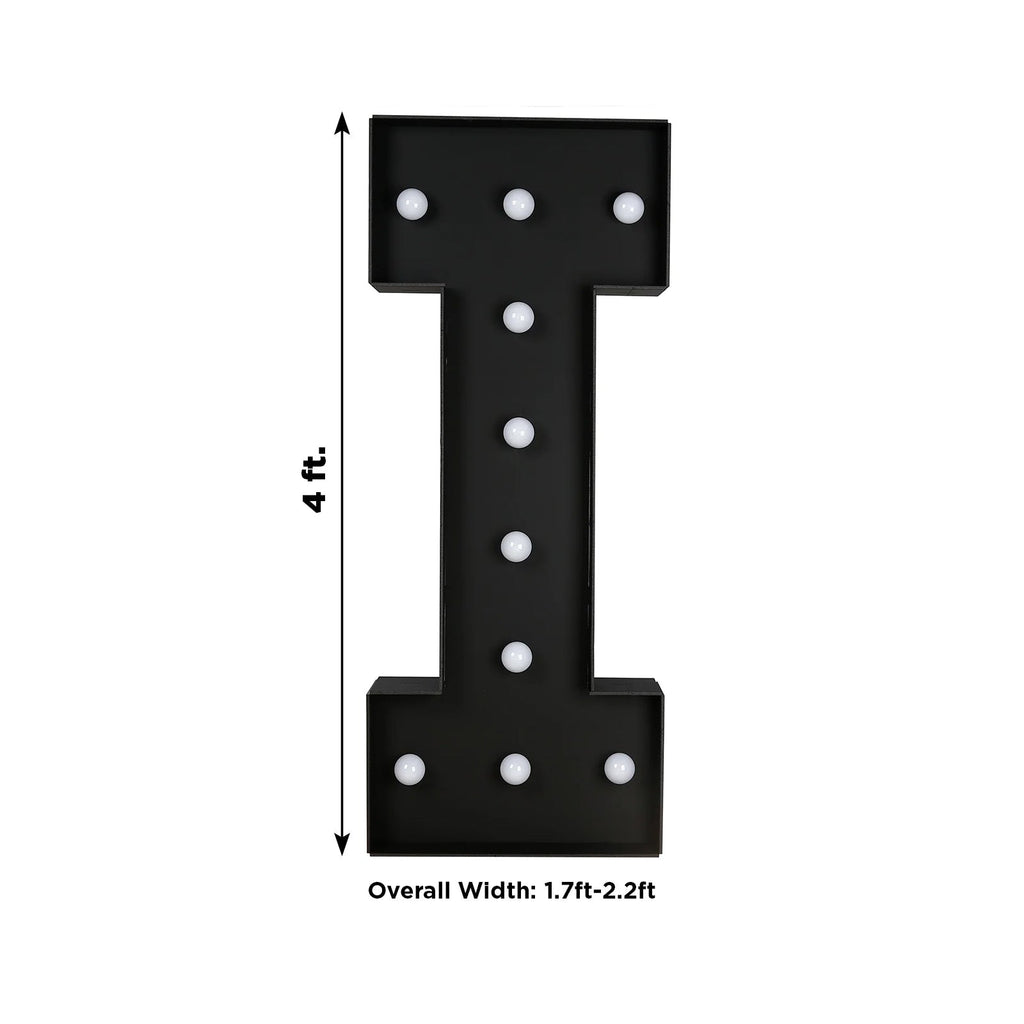 Giant LED Marquee Light Up Letter "I", Black 4ft Pre - Cut Foam Board with 10 Warm White Battery Operated LEDs, Glue Gun and Sticks - Bell Racket Store