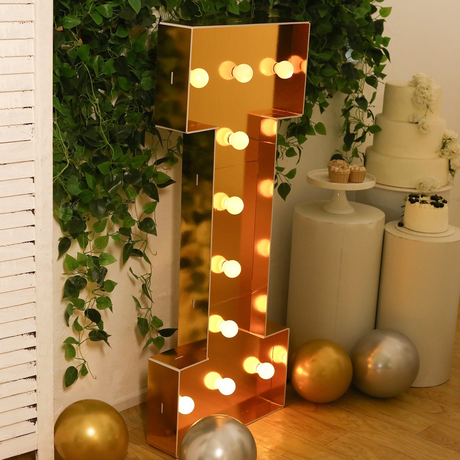 Giant LED Marquee Light Up Letter "I", Gold 4ft Pre - Cut Foam Board with 10 Warm White Battery Operated LEDs, Glue Gun and Sticks - Bell Racket Store