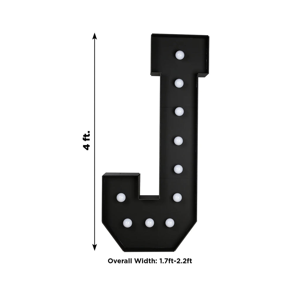 Giant LED Marquee Light Up Letter "J", Black 4ft Pre - Cut Foam Board with 10 Warm White Battery Operated LEDs, Glue Gun and Sticks - Bell Racket Store