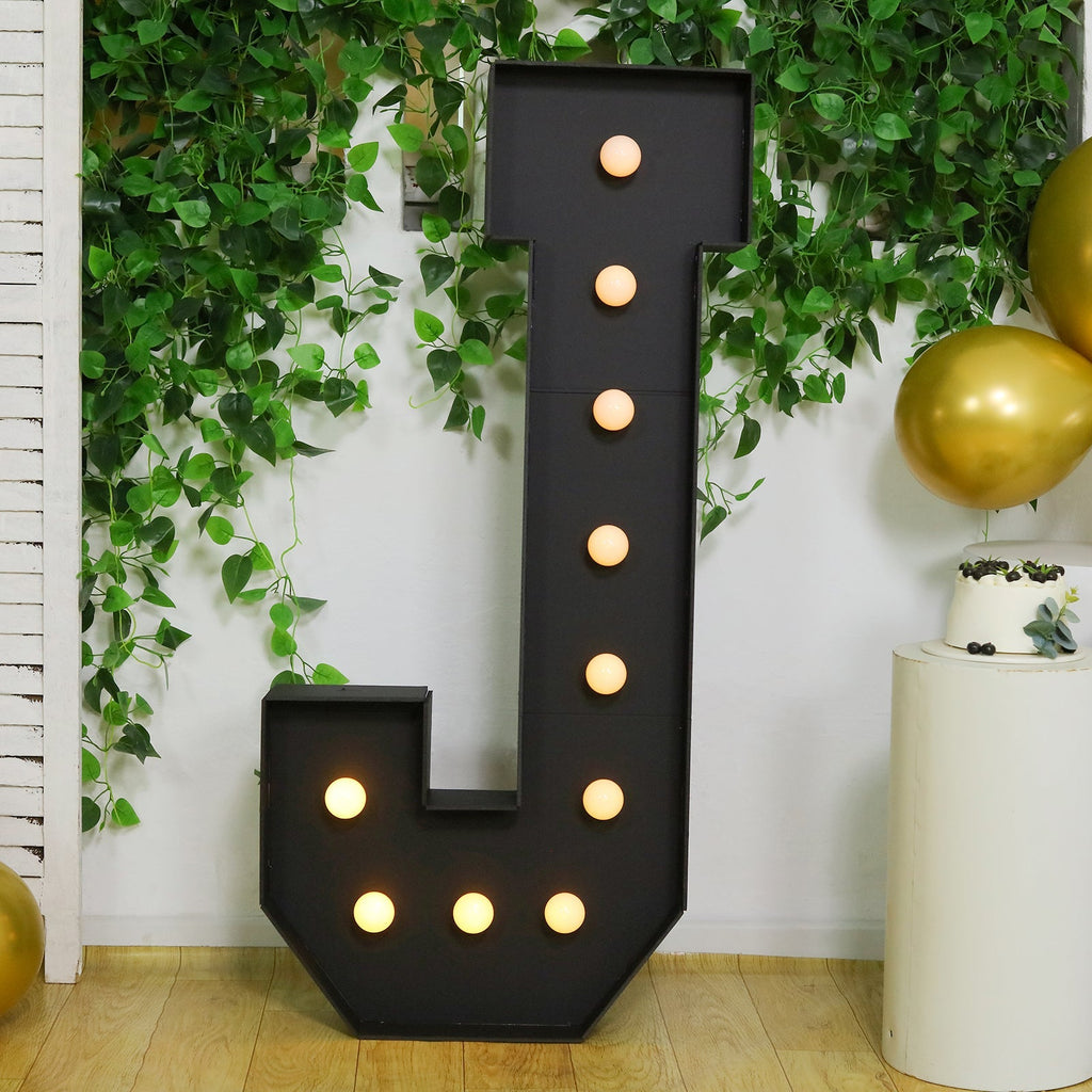 Giant LED Marquee Light Up Letter "J", Black 4ft Pre - Cut Foam Board with 10 Warm White Battery Operated LEDs, Glue Gun and Sticks - Bell Racket Store