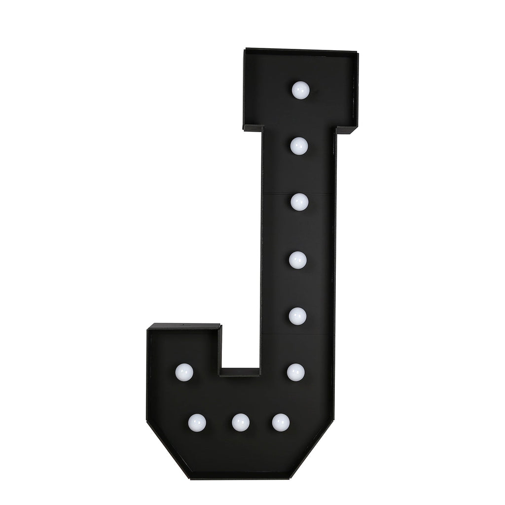 Giant LED Marquee Light Up Letter "J", Black 4ft Pre - Cut Foam Board with 10 Warm White Battery Operated LEDs, Glue Gun and Sticks - Bell Racket Store