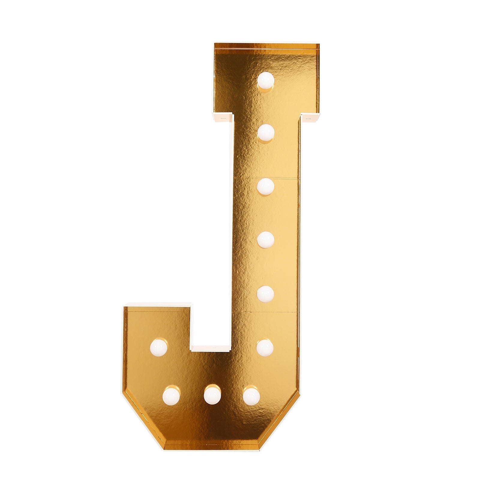 Giant LED Marquee Light Up Letter "J", Gold 4ft Pre - Cut Foam Board with 10 Warm White Battery Operated LEDs, Glue Gun and Sticks - Bell Racket Store