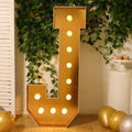 Giant LED Marquee Light Up Letter "J", Gold 4ft Pre - Cut Foam Board with 10 Warm White Battery Operated LEDs, Glue Gun and Sticks - Bell Racket Store