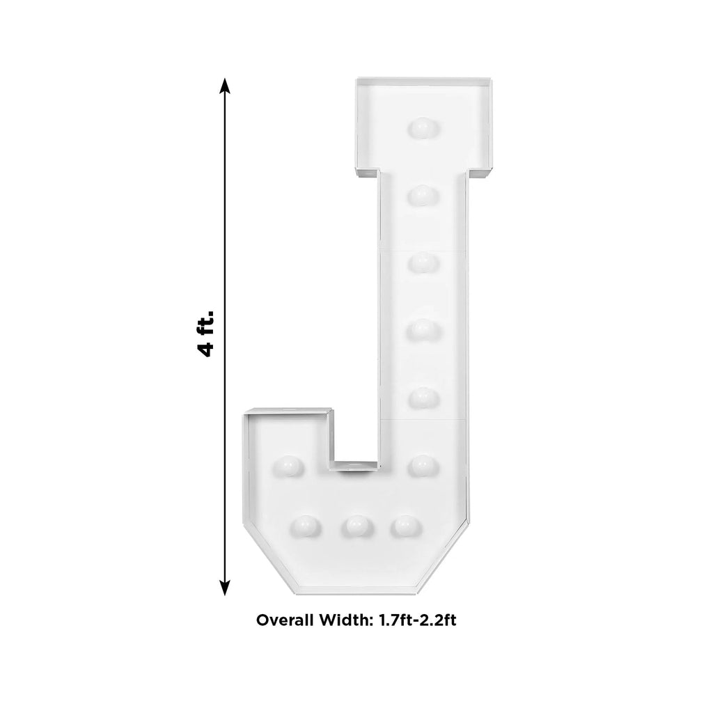 Giant LED Marquee Light Up Letter "J", White 4ft Pre - Cut Foam Board with 10 Warm White Battery Operated LEDs, Glue Gun and Sticks - Bell Racket Store