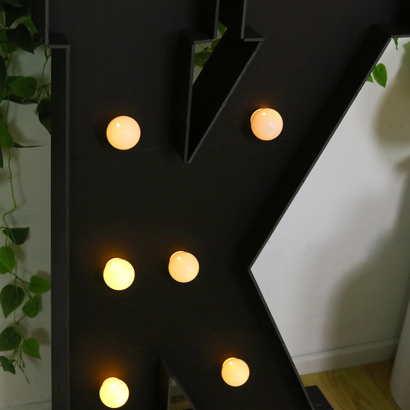 Giant LED Marquee Light Up Letter "K", Black 4ft Pre - Cut Foam Board with 10 Warm White Battery Operated LEDs, Glue Gun and Sticks - Bell Racket Store