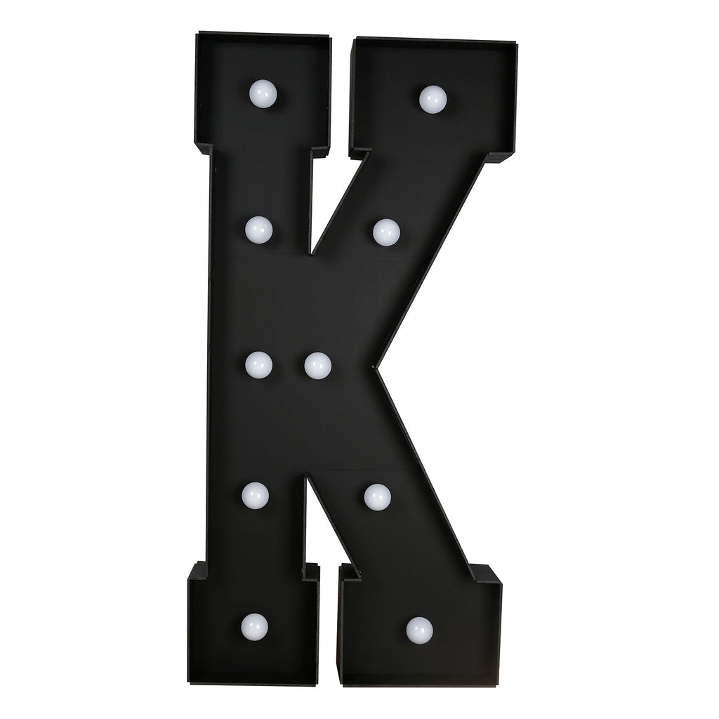 Giant LED Marquee Light Up Letter "K", Black 4ft Pre - Cut Foam Board with 10 Warm White Battery Operated LEDs, Glue Gun and Sticks - Bell Racket Store