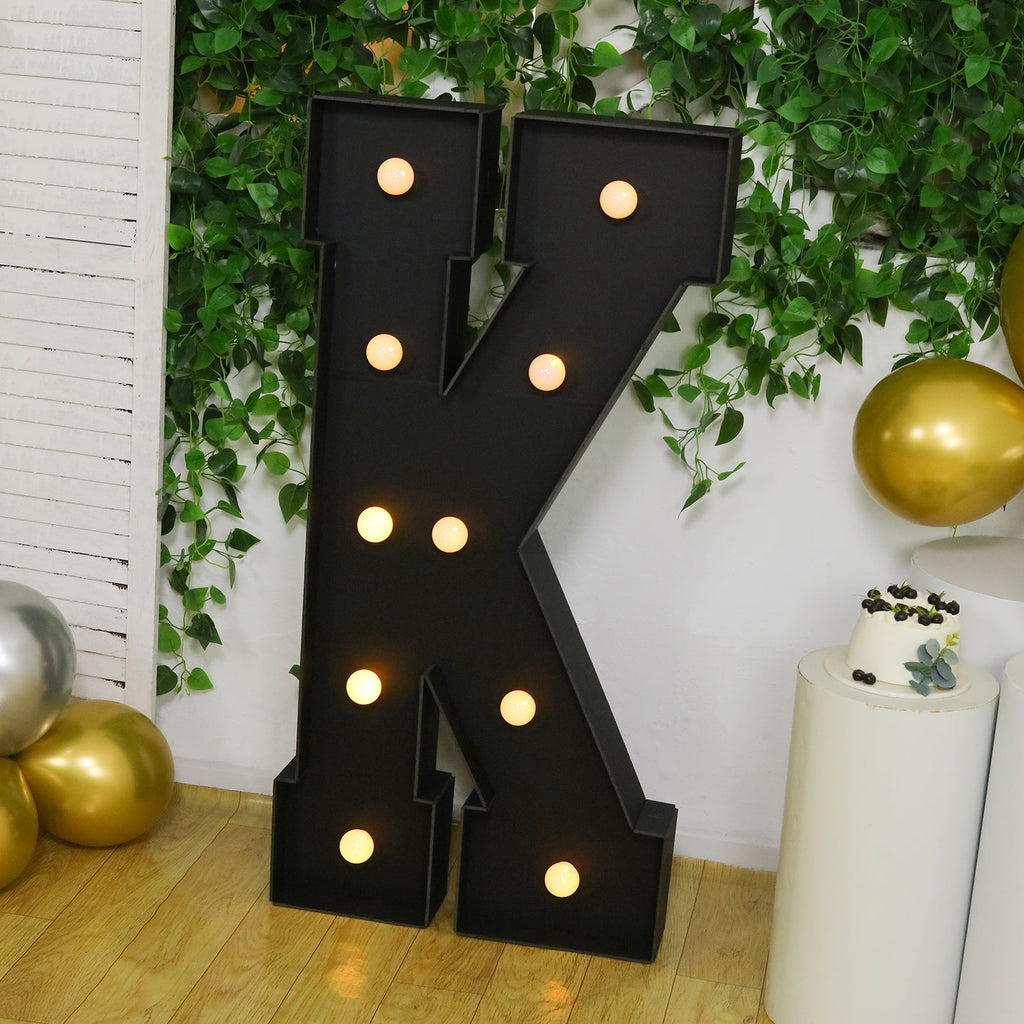 Giant LED Marquee Light Up Letter "K", Black 4ft Pre - Cut Foam Board with 10 Warm White Battery Operated LEDs, Glue Gun and Sticks - Bell Racket Store