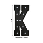 Giant LED Marquee Light Up Letter "K", Black 4ft Pre - Cut Foam Board with 10 Warm White Battery Operated LEDs, Glue Gun and Sticks - Bell Racket Store