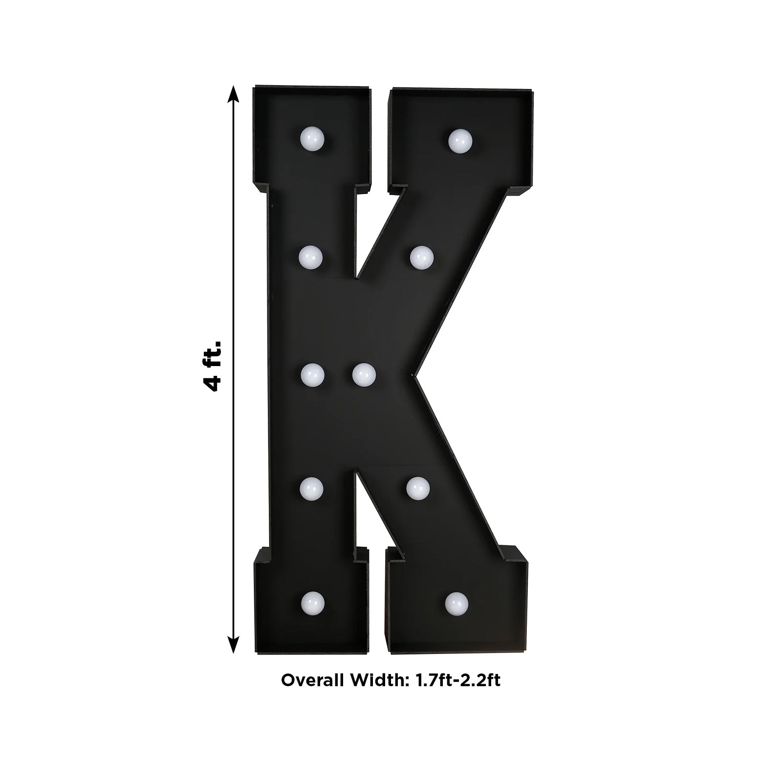 Giant LED Marquee Light Up Letter "K", Black 4ft Pre - Cut Foam Board with 10 Warm White Battery Operated LEDs, Glue Gun and Sticks - Bell Racket Store