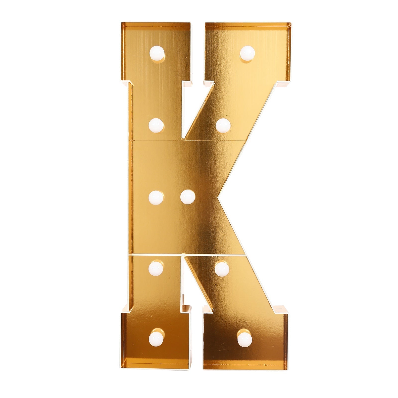 Giant LED Marquee Light Up Letter "K", Gold 4ft Pre - Cut Foam Board with 10 Warm White Battery Operated LEDs, Glue Gun and Sticks - Bell Racket Store
