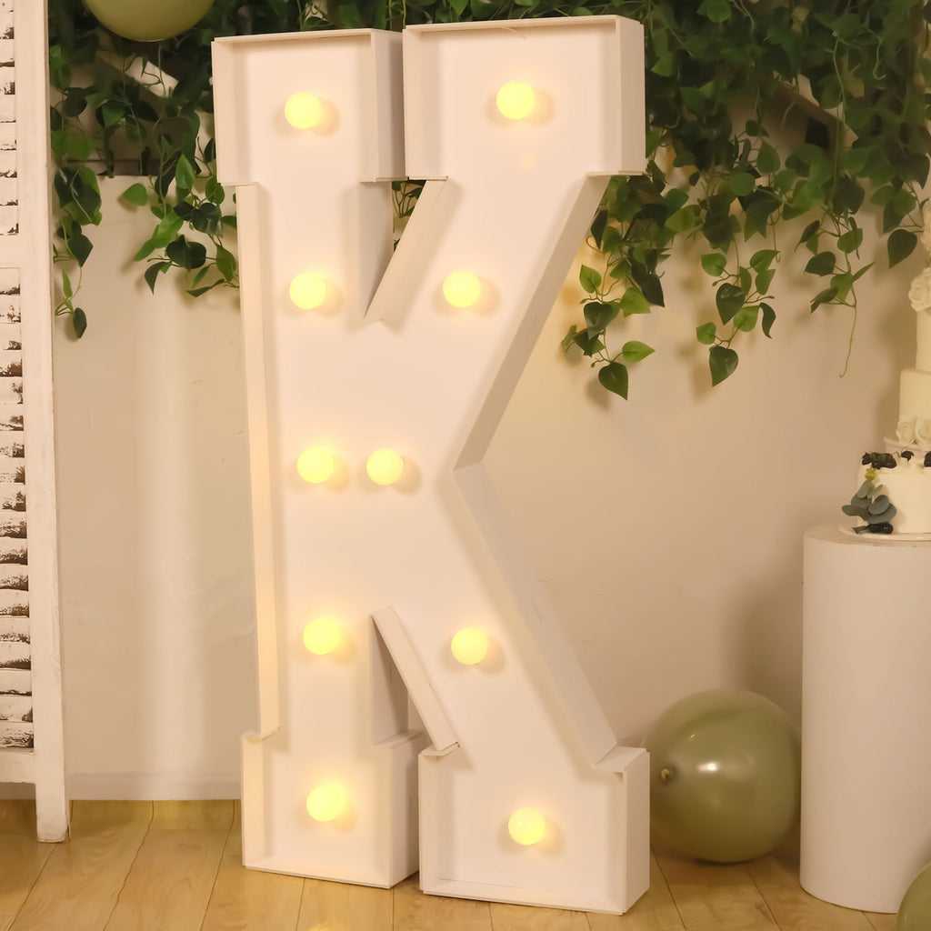 Giant LED Marquee Light Up Letter "K", White 4ft Pre - Cut Foam Board with 10 Warm White Battery Operated LEDs, Glue Gun and Sticks - Bell Racket Store