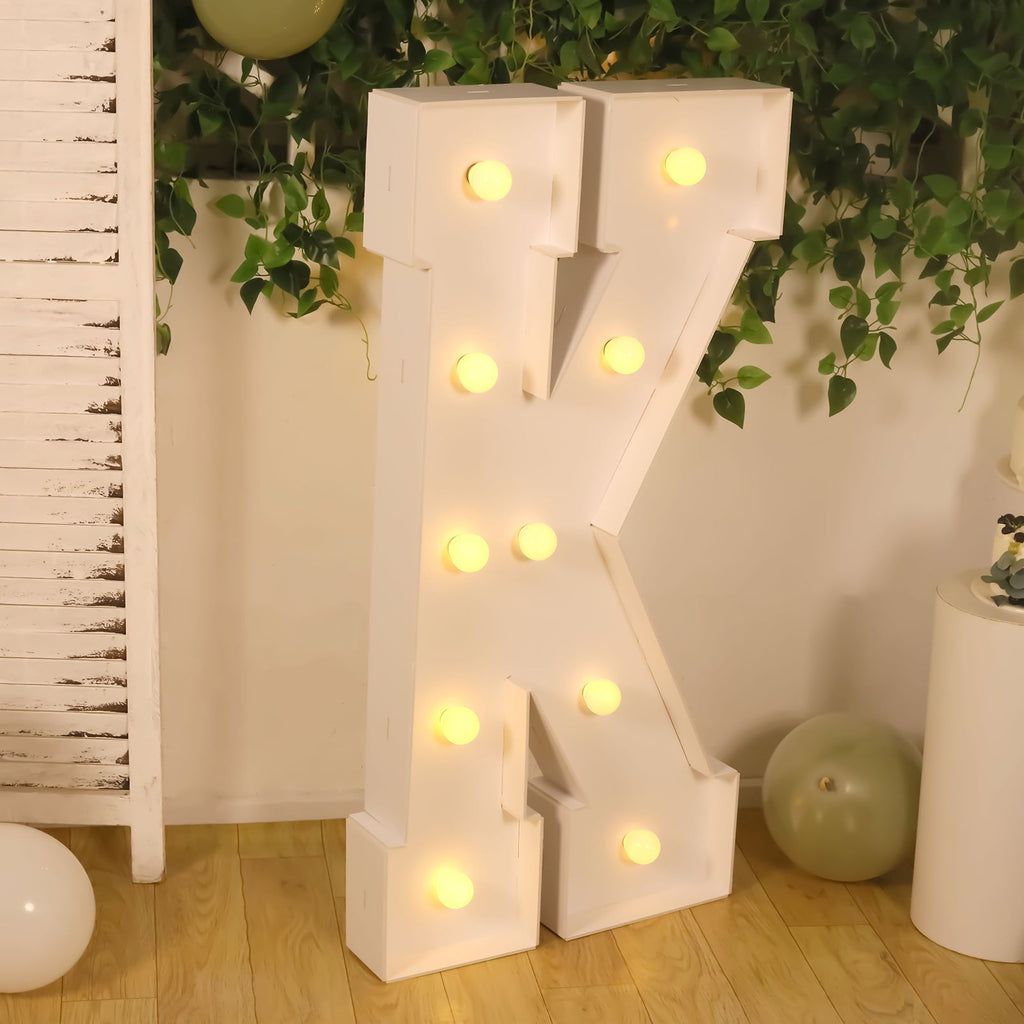 Giant LED Marquee Light Up Letter "K", White 4ft Pre - Cut Foam Board with 10 Warm White Battery Operated LEDs, Glue Gun and Sticks - Bell Racket Store