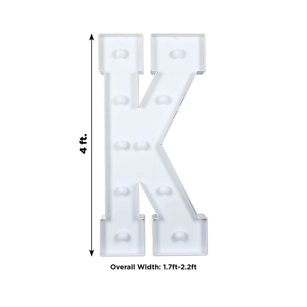 Giant LED Marquee Light Up Letter "K", White 4ft Pre - Cut Foam Board with 10 Warm White Battery Operated LEDs, Glue Gun and Sticks - Bell Racket Store