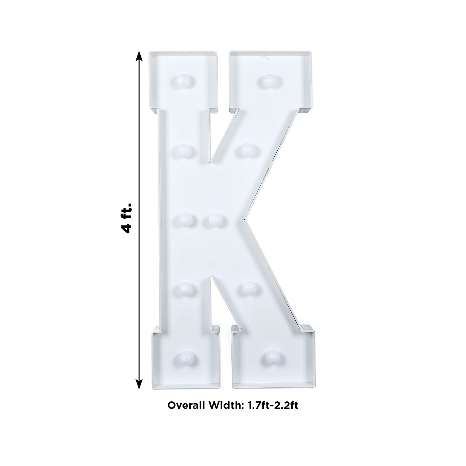 Giant LED Marquee Light Up Letter "K", White 4ft Pre - Cut Foam Board with 10 Warm White Battery Operated LEDs, Glue Gun and Sticks - Bell Racket Store