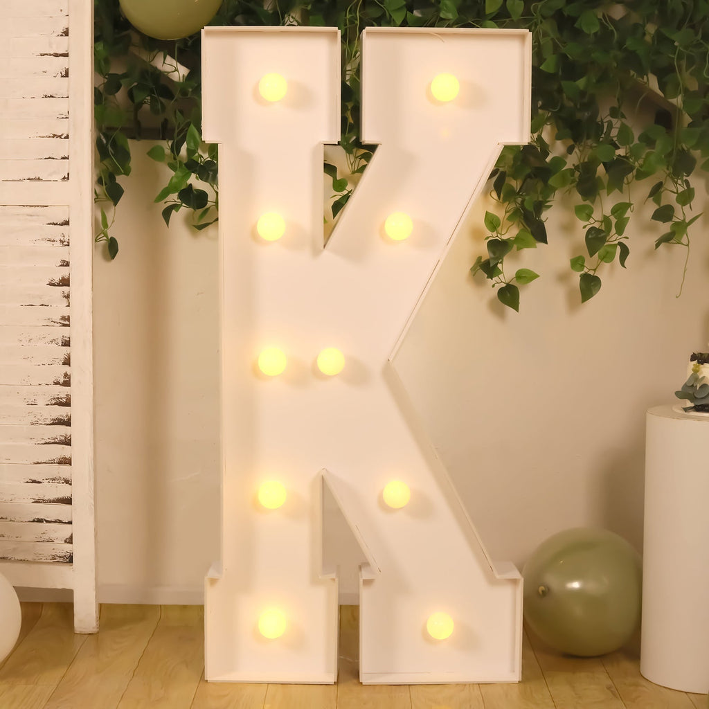 Giant LED Marquee Light Up Letter "K", White 4ft Pre - Cut Foam Board with 10 Warm White Battery Operated LEDs, Glue Gun and Sticks - Bell Racket Store