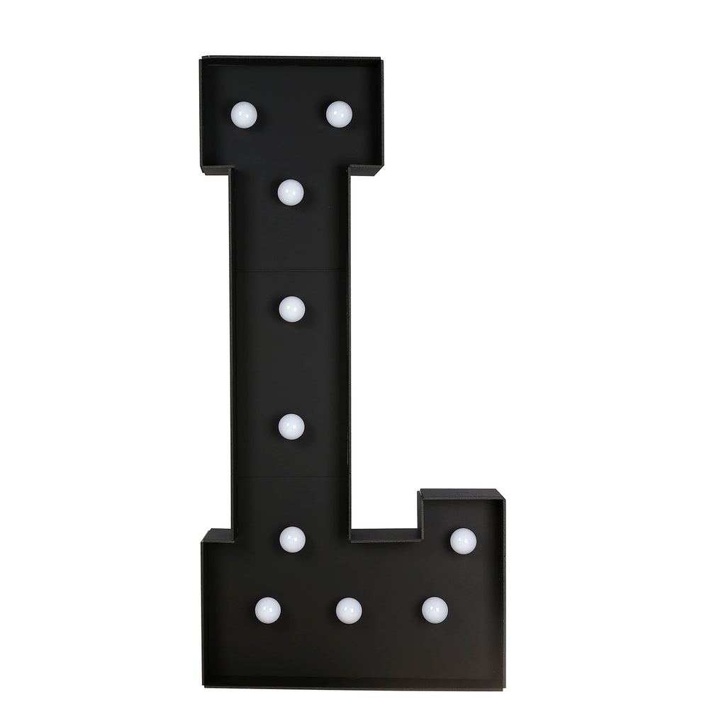 Giant LED Marquee Light Up Letter "L", Black 4ft Pre - Cut Foam Board with 10 Warm White Battery Operated LEDs, Glue Gun and Sticks - Bell Racket Store