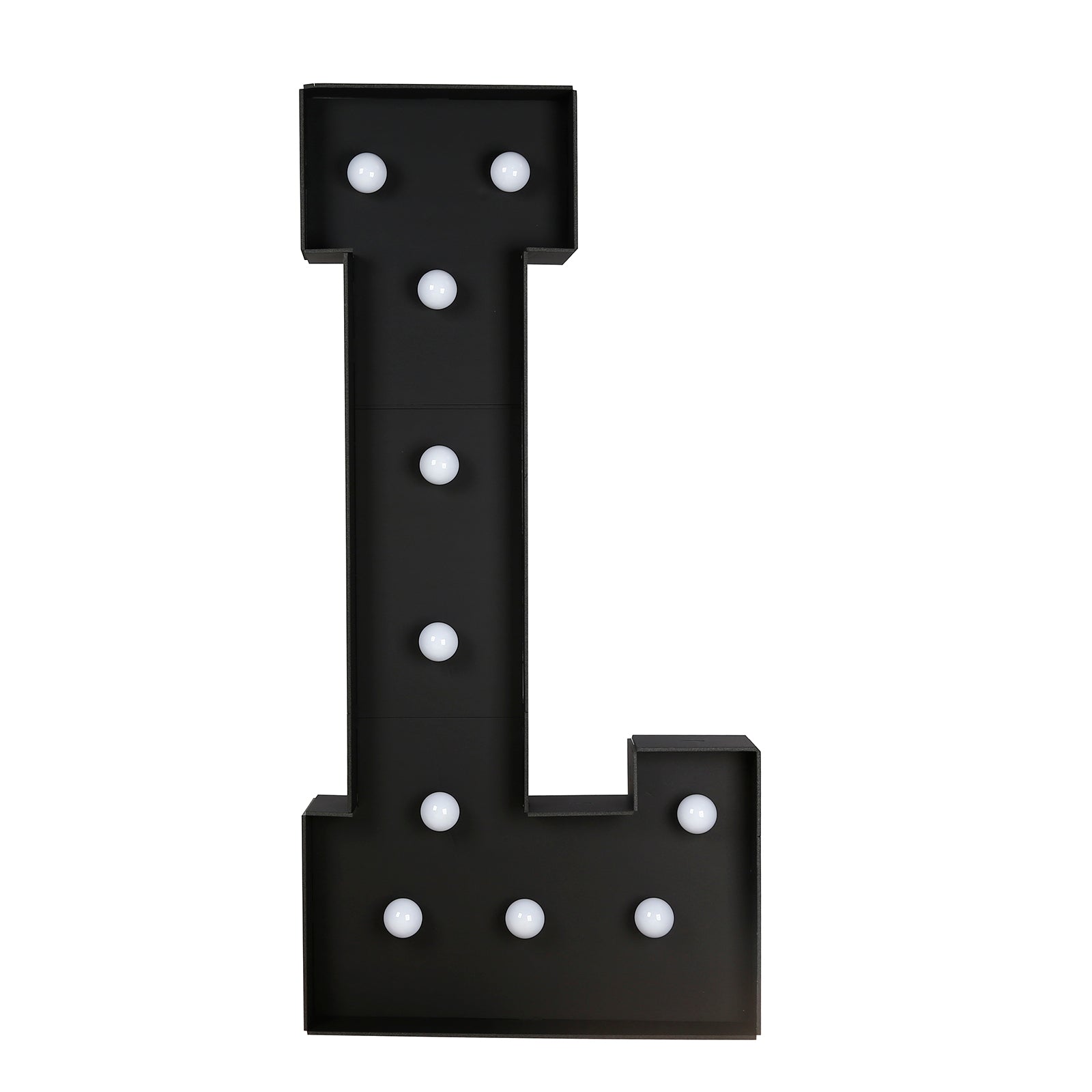 Giant LED Marquee Light Up Letter "L", Black 4ft Pre - Cut Foam Board with 10 Warm White Battery Operated LEDs, Glue Gun and Sticks - Bell Racket Store