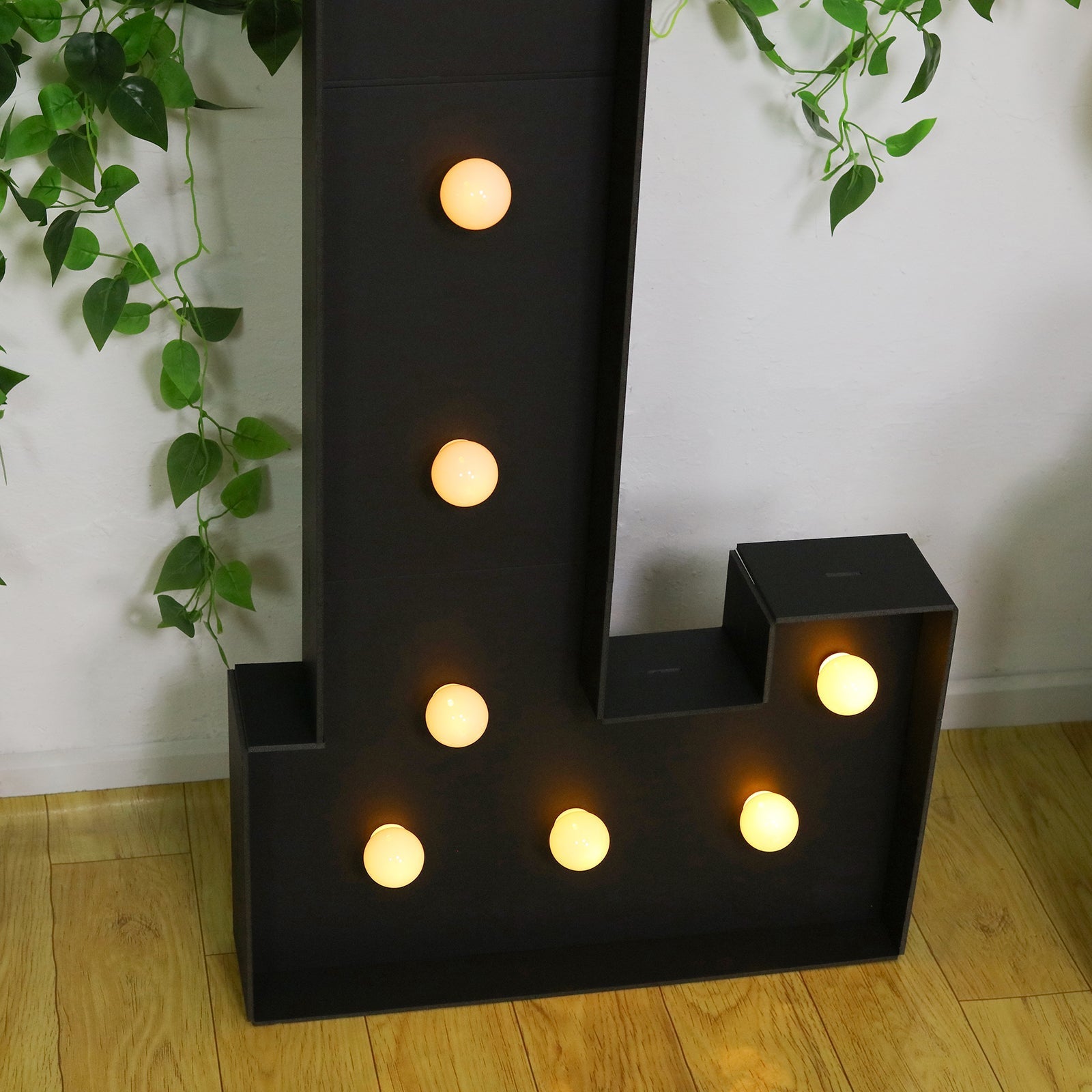 Giant LED Marquee Light Up Letter "L", Black 4ft Pre - Cut Foam Board with 10 Warm White Battery Operated LEDs, Glue Gun and Sticks - Bell Racket Store