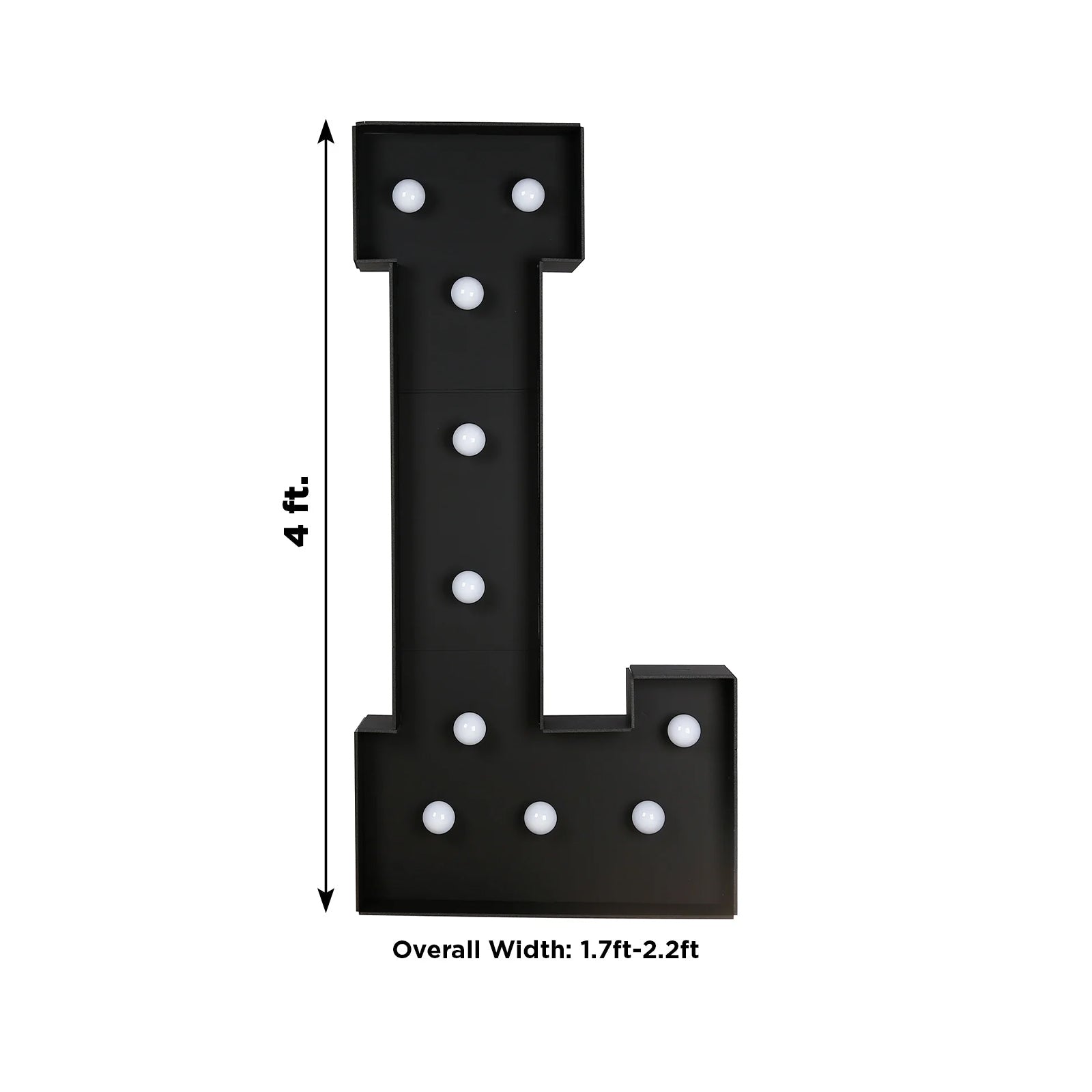 Giant LED Marquee Light Up Letter "L", Black 4ft Pre - Cut Foam Board with 10 Warm White Battery Operated LEDs, Glue Gun and Sticks - Bell Racket Store