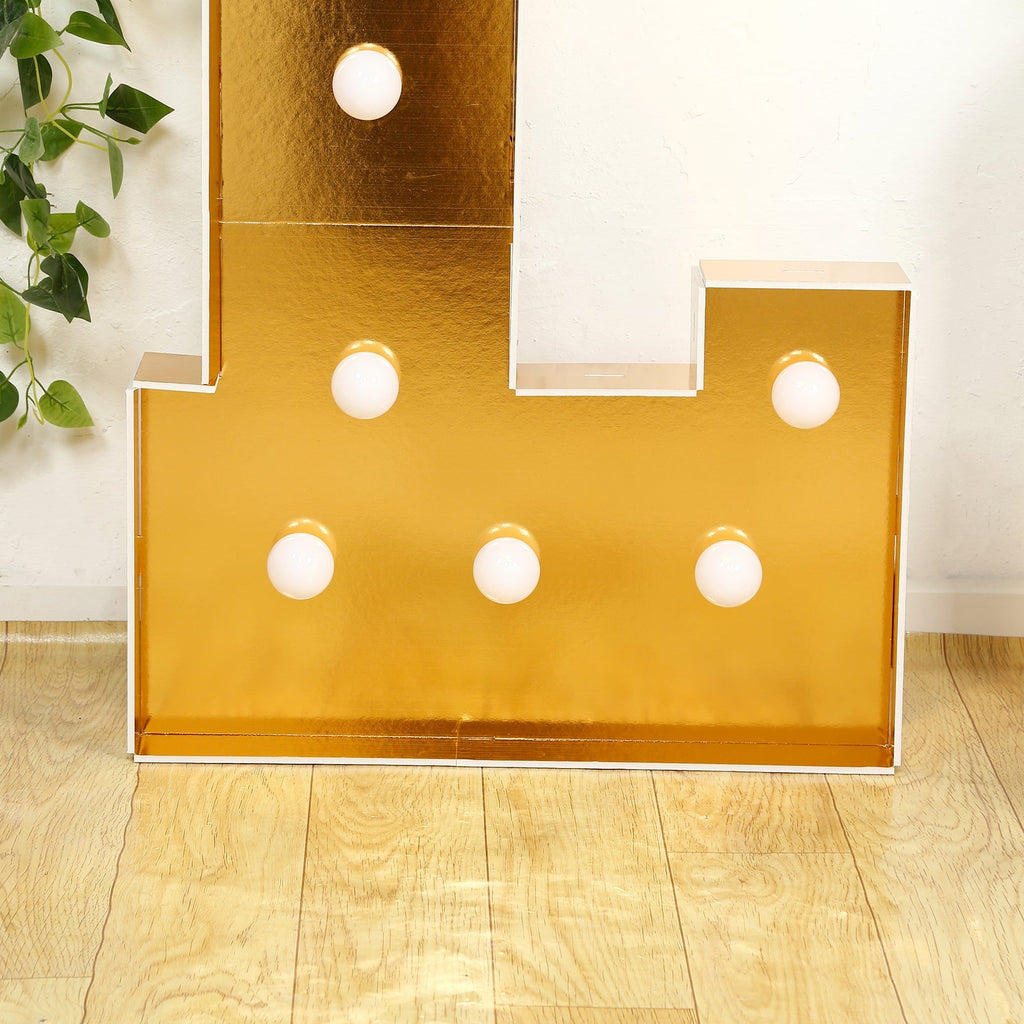 Giant LED Marquee Light Up Letter "L", Gold 4ft Pre - Cut Foam Board with 10 Warm White Battery Operated LEDs, Glue Gun and Sticks - Bell Racket Store