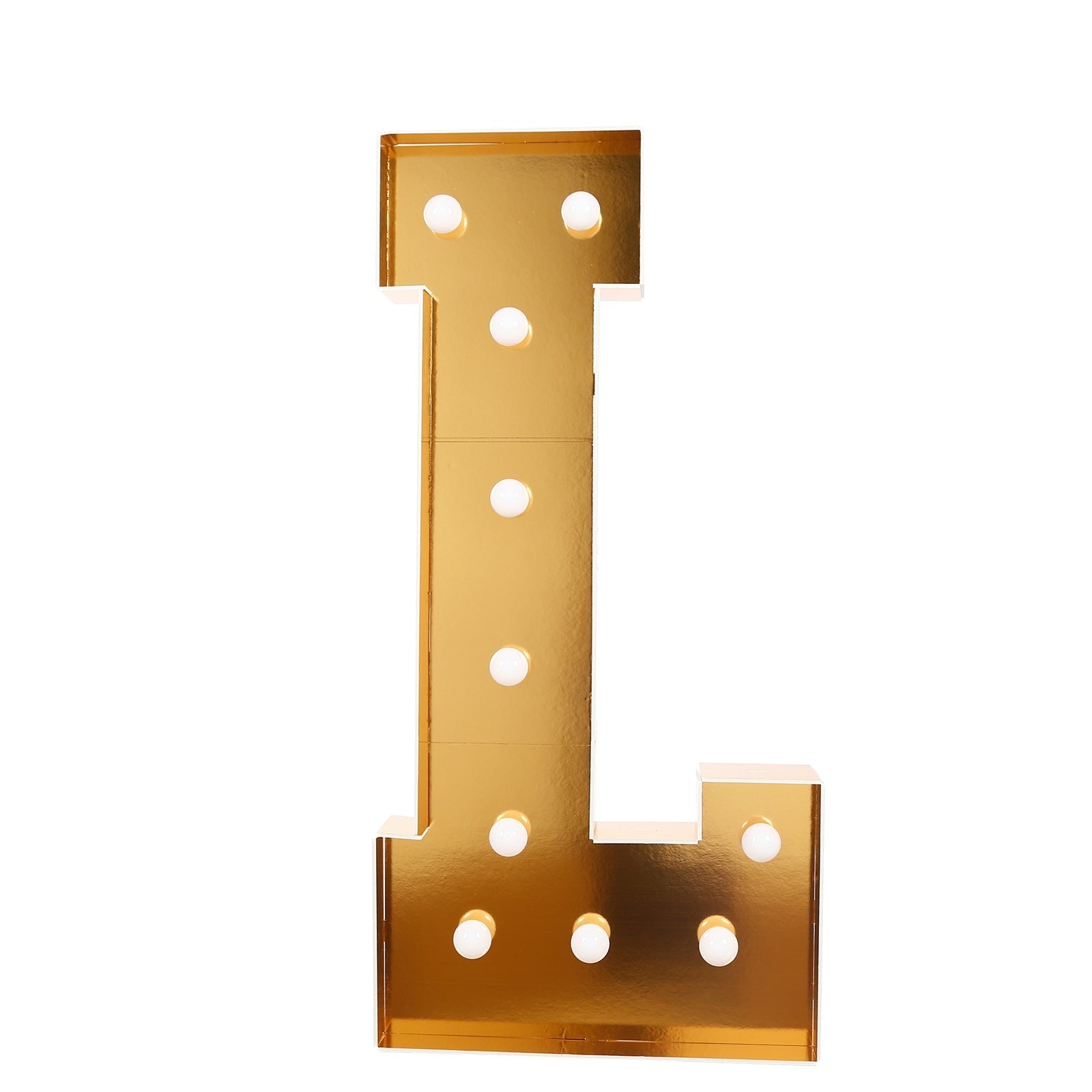 Giant LED Marquee Light Up Letter "L", Gold 4ft Pre - Cut Foam Board with 10 Warm White Battery Operated LEDs, Glue Gun and Sticks - Bell Racket Store