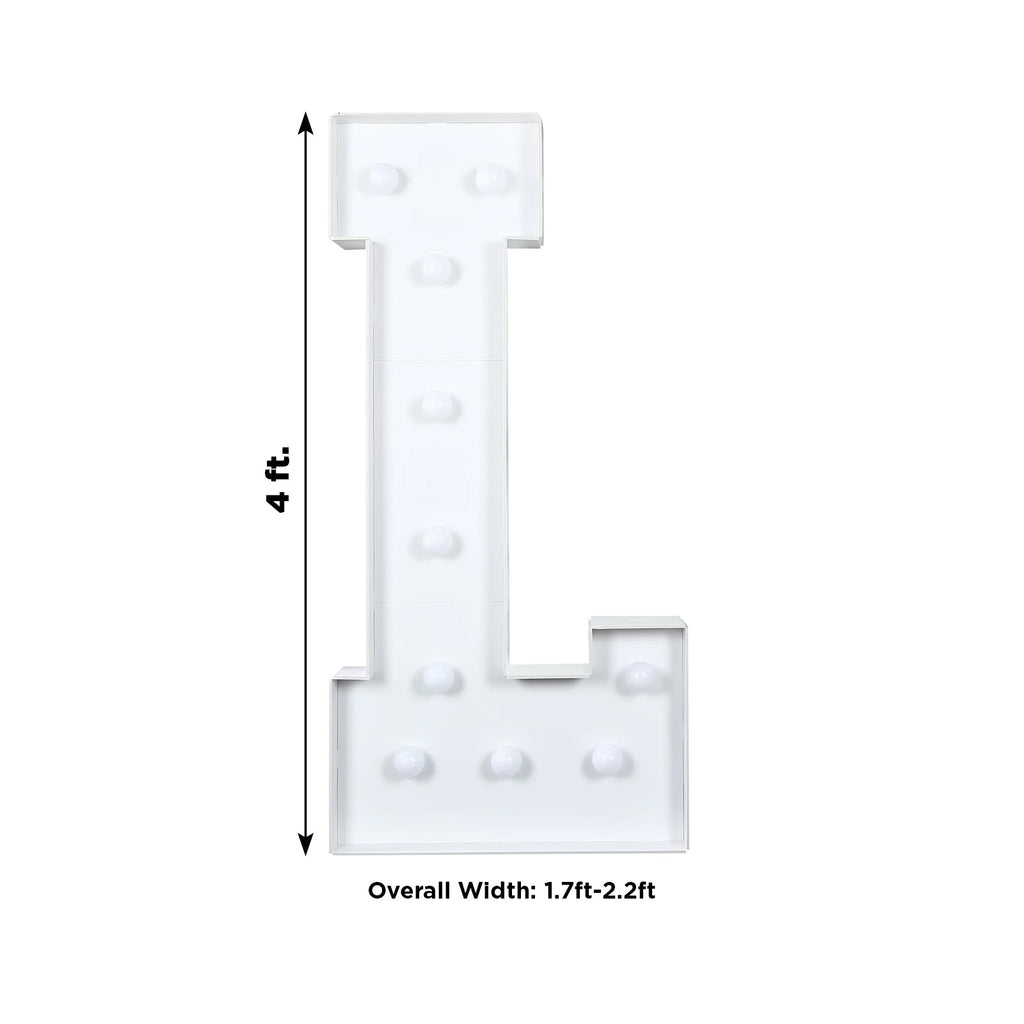 Giant LED Marquee Light Up Letter "L", White 4ft Pre - Cut Foam Board with 10 Warm White Battery Operated LEDs, Glue Gun and Sticks - Bell Racket Store