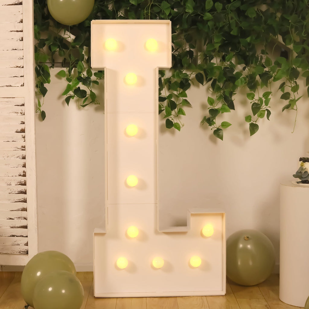Giant LED Marquee Light Up Letter "L", White 4ft Pre - Cut Foam Board with 10 Warm White Battery Operated LEDs, Glue Gun and Sticks - Bell Racket Store