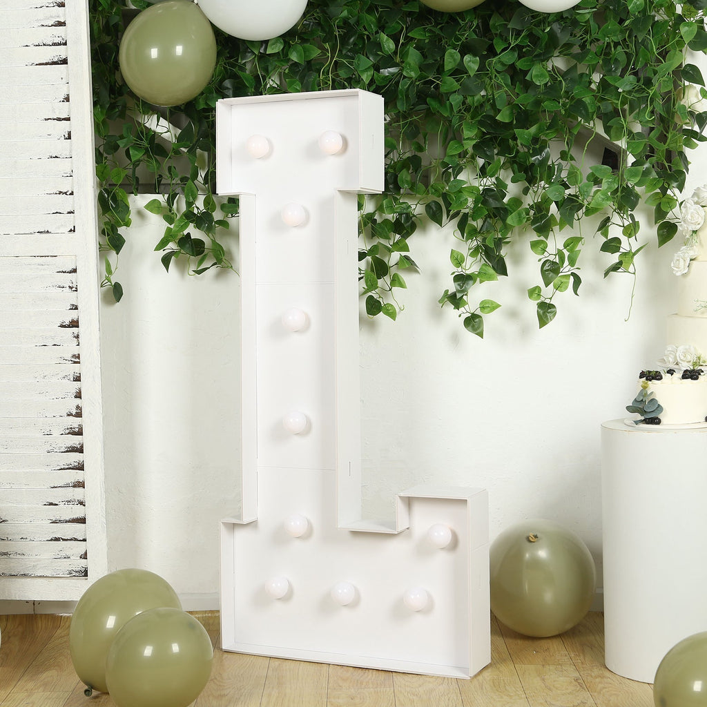 Giant LED Marquee Light Up Letter "L", White 4ft Pre - Cut Foam Board with 10 Warm White Battery Operated LEDs, Glue Gun and Sticks - Bell Racket Store