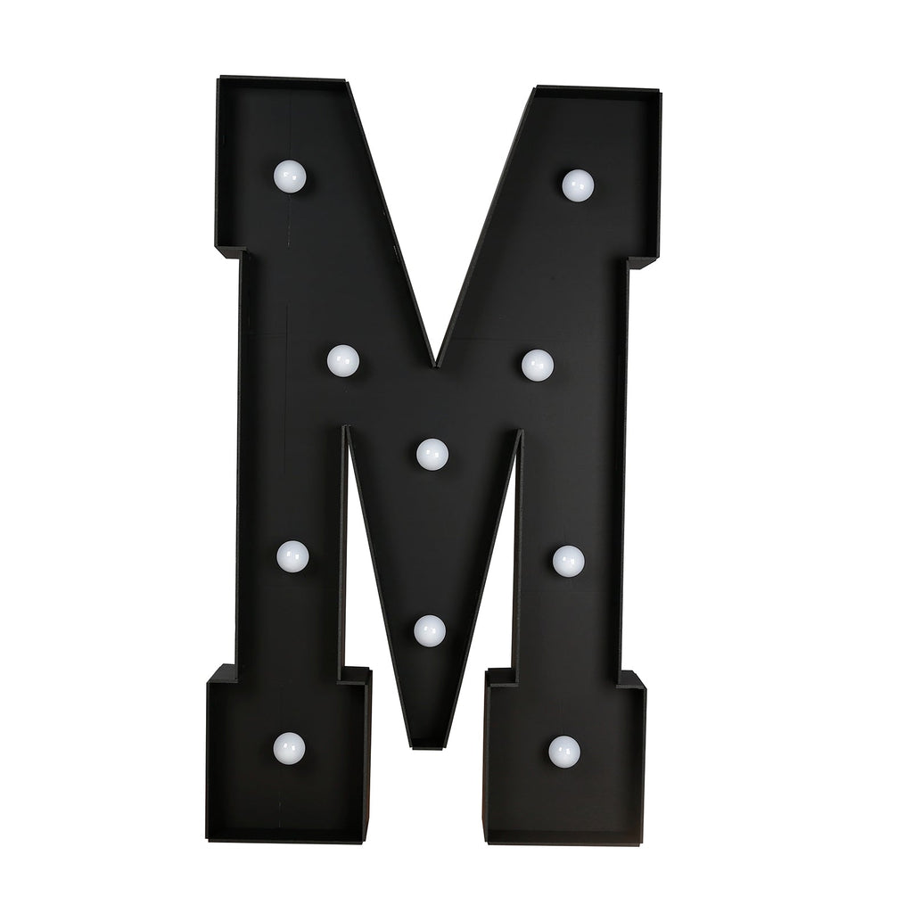 Giant LED Marquee Light Up Letter "M", Black 4ft Pre - Cut Foam Board with 10 Warm White Battery Operated LEDs, Glue Gun and Sticks - Bell Racket Store