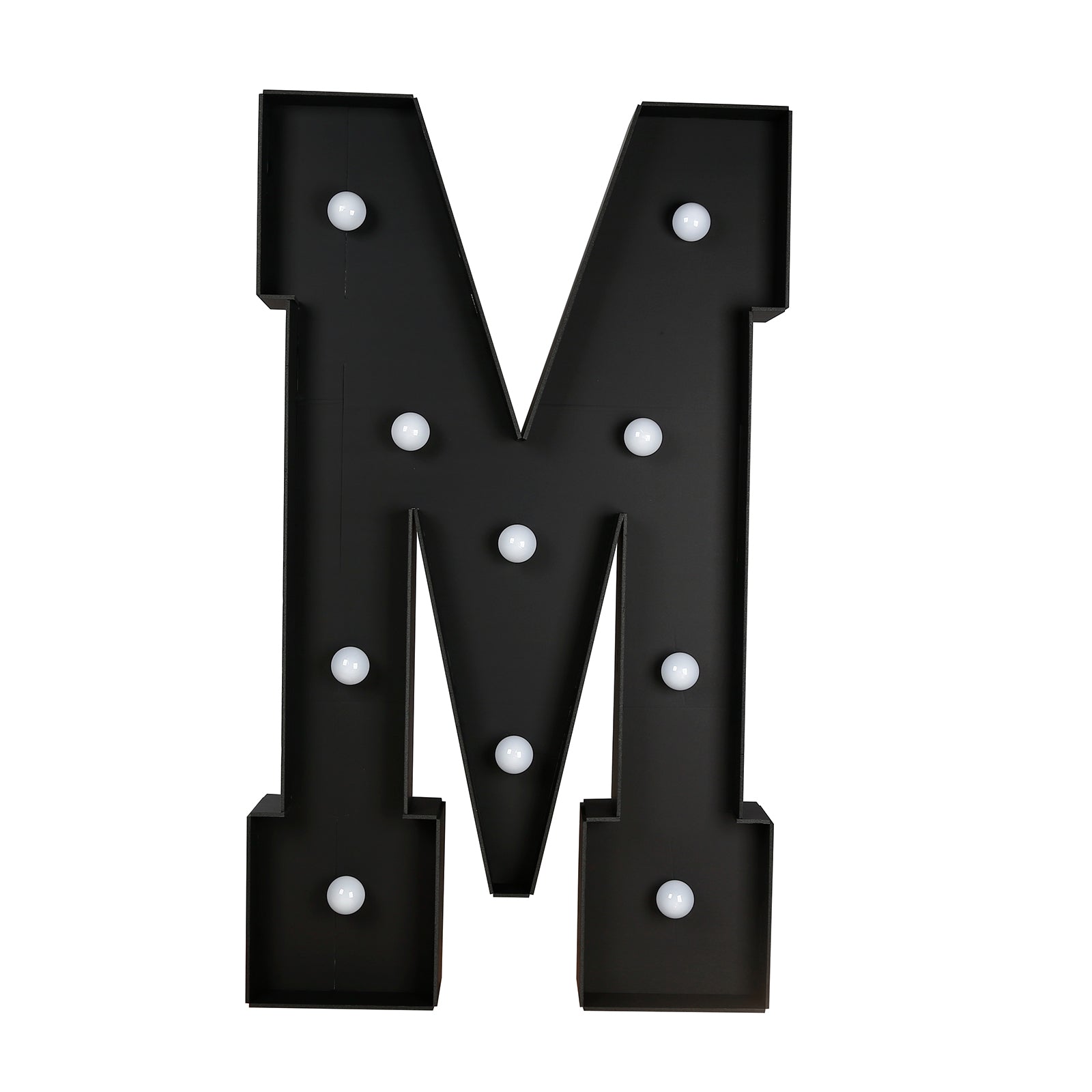 Giant LED Marquee Light Up Letter "M", Black 4ft Pre - Cut Foam Board with 10 Warm White Battery Operated LEDs, Glue Gun and Sticks - Bell Racket Store