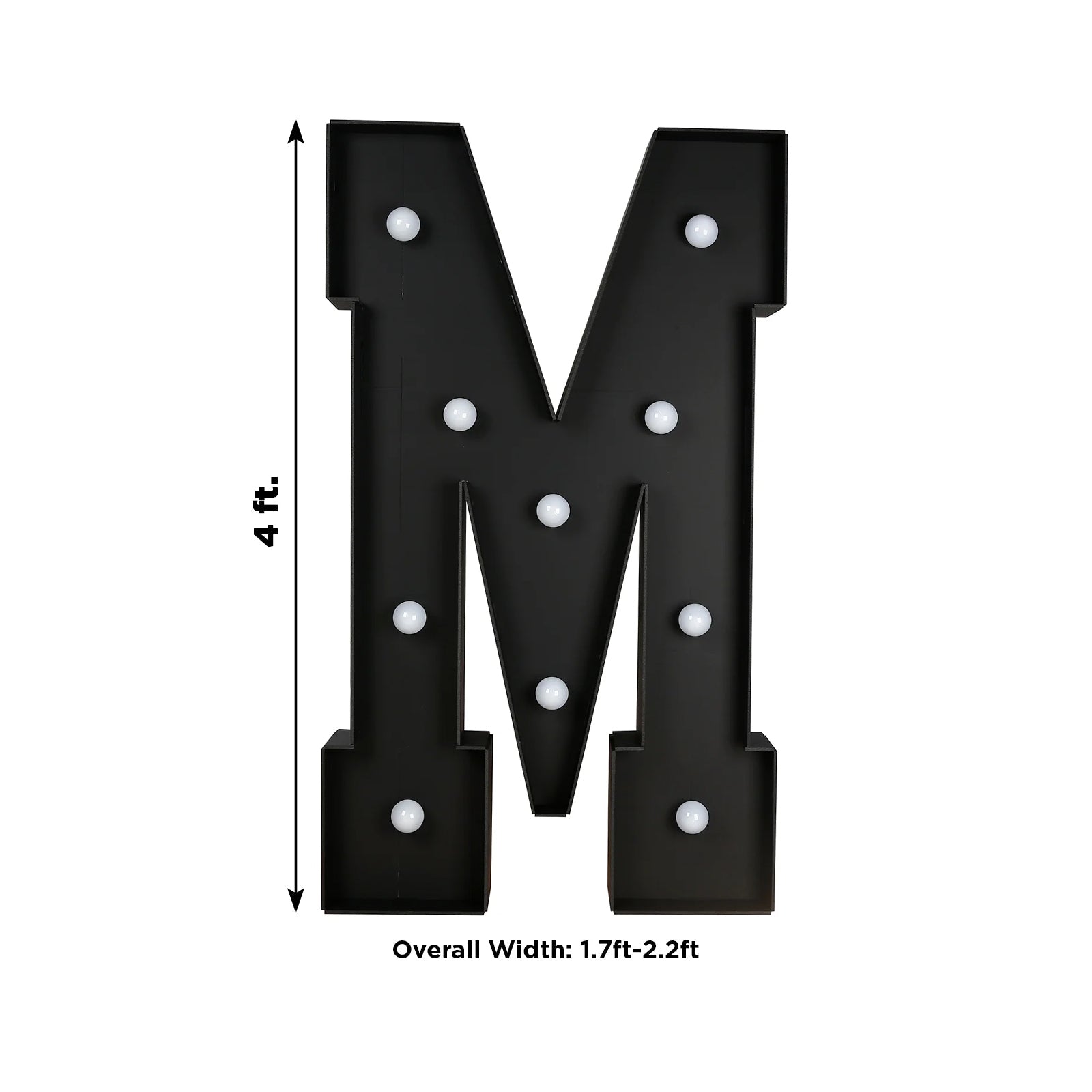 Giant LED Marquee Light Up Letter "M", Black 4ft Pre - Cut Foam Board with 10 Warm White Battery Operated LEDs, Glue Gun and Sticks - Bell Racket Store