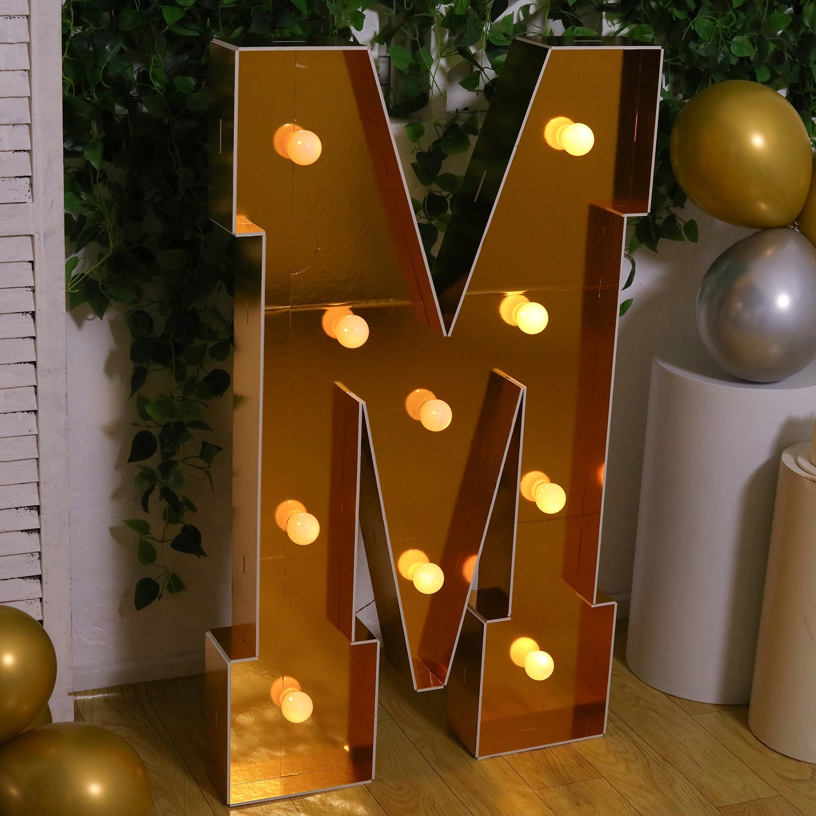 Giant LED Marquee Light Up Letter "M", Gold 4ft Pre - Cut Foam Board with 10 Warm White Battery Operated LEDs, Glue Gun and Sticks - Bell Racket Store
